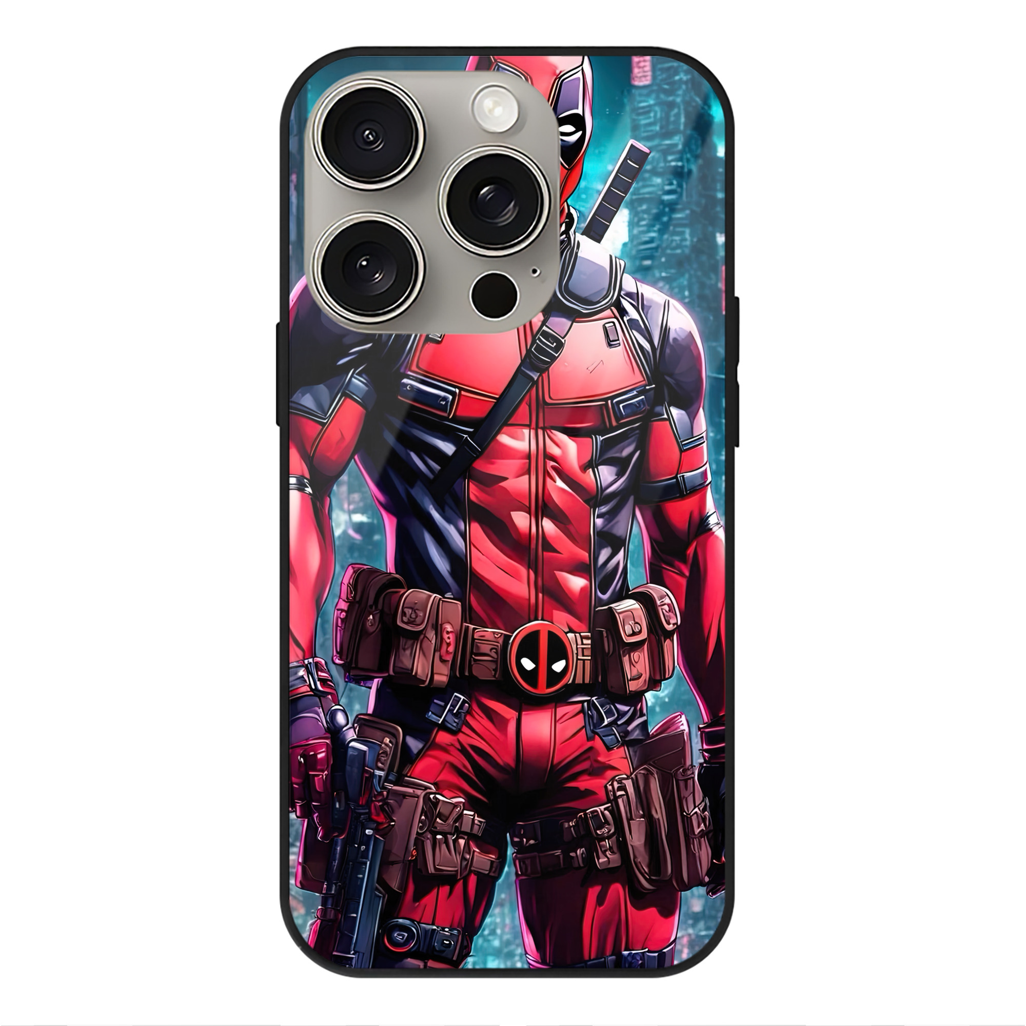 （画像用） Deadpool デッドプール 【iPhone15Pro対応】スマホケース 耐衝撃＆黄変防止 背面ガラス