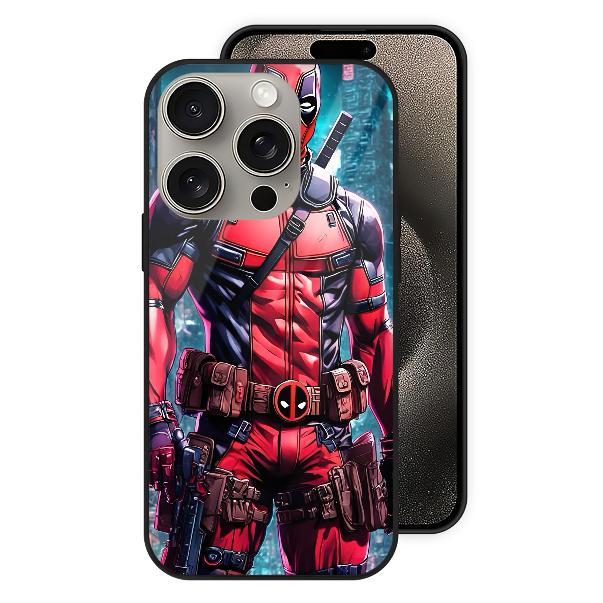 （画像用） Deadpool デッドプール 【iPhone15Pro対応】スマホケース 耐衝撃＆黄変防止 背面ガラス