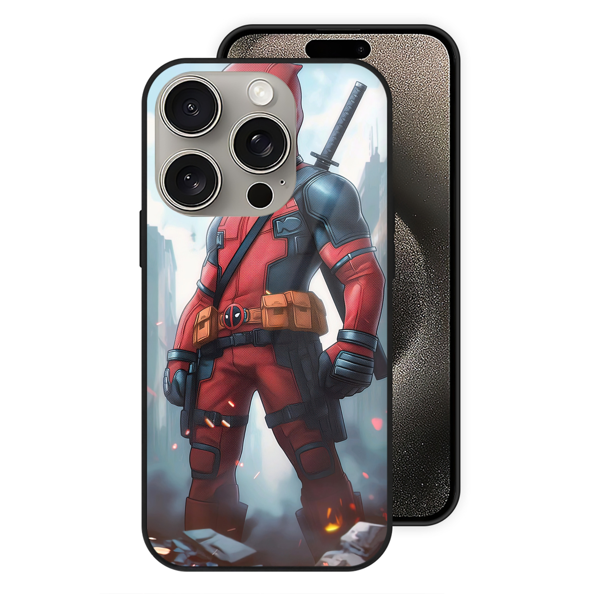 （画像用） Deadpool デッドプール 【iPhone15Pro対応】スマホケース 耐衝撃＆黄変防止 背面ガラス