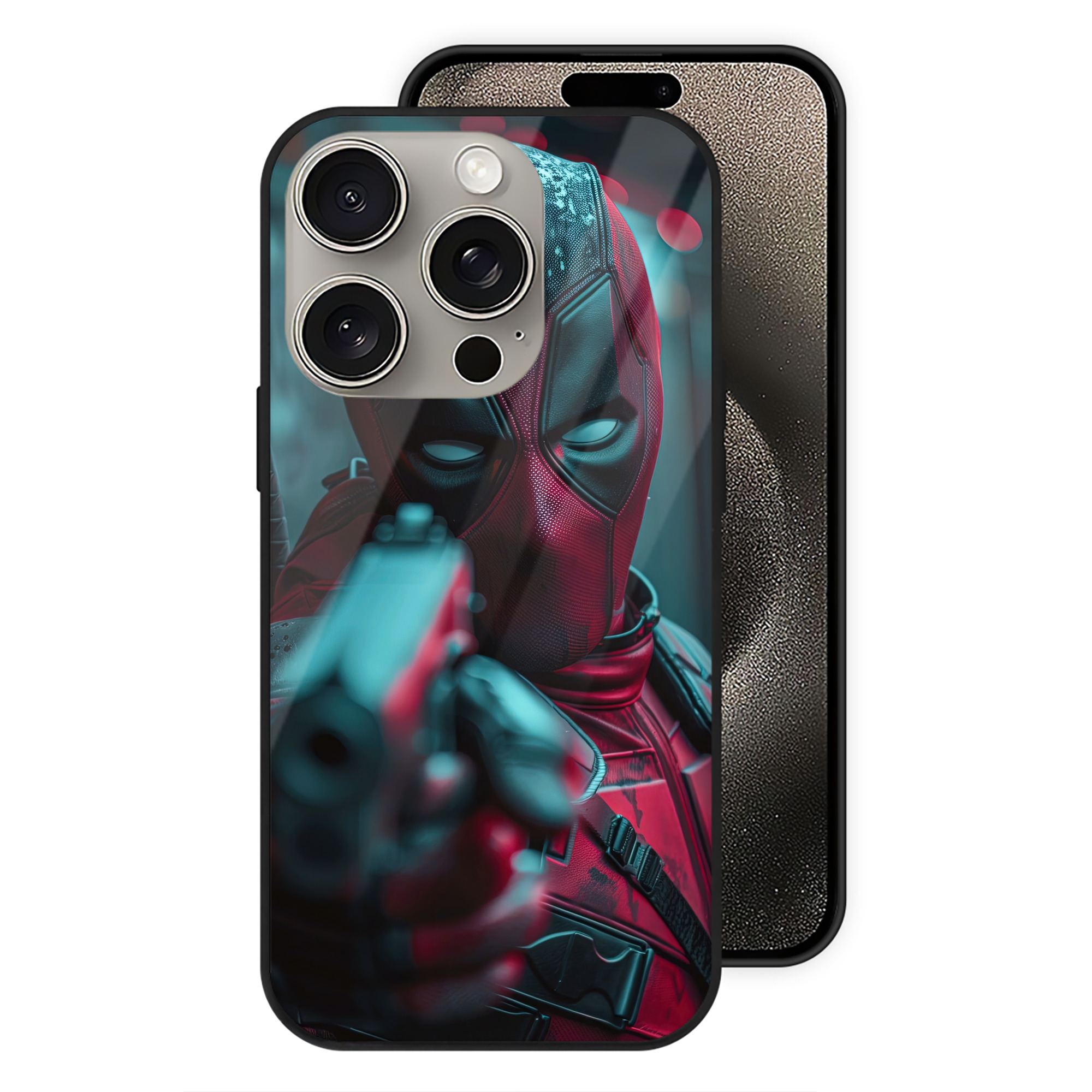 （画像用） Deadpool デッドプール 【iPhone15Pro対応】スマホケース 耐衝撃＆黄変防止 背面ガラス