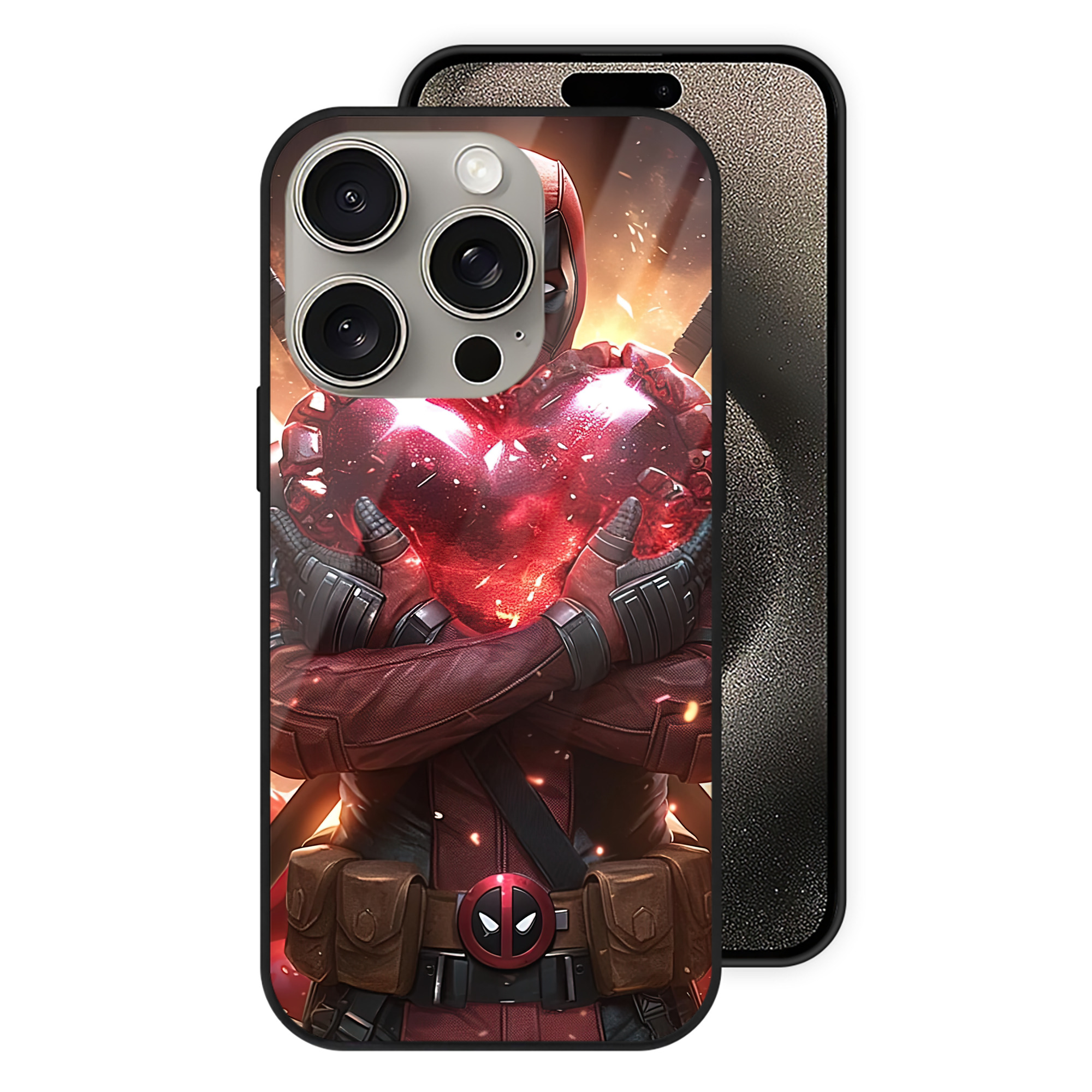 （画像用） Deadpool デッドプール 【iPhone15Pro対応】スマホケース 耐衝撃＆黄変防止 背面ガラス
