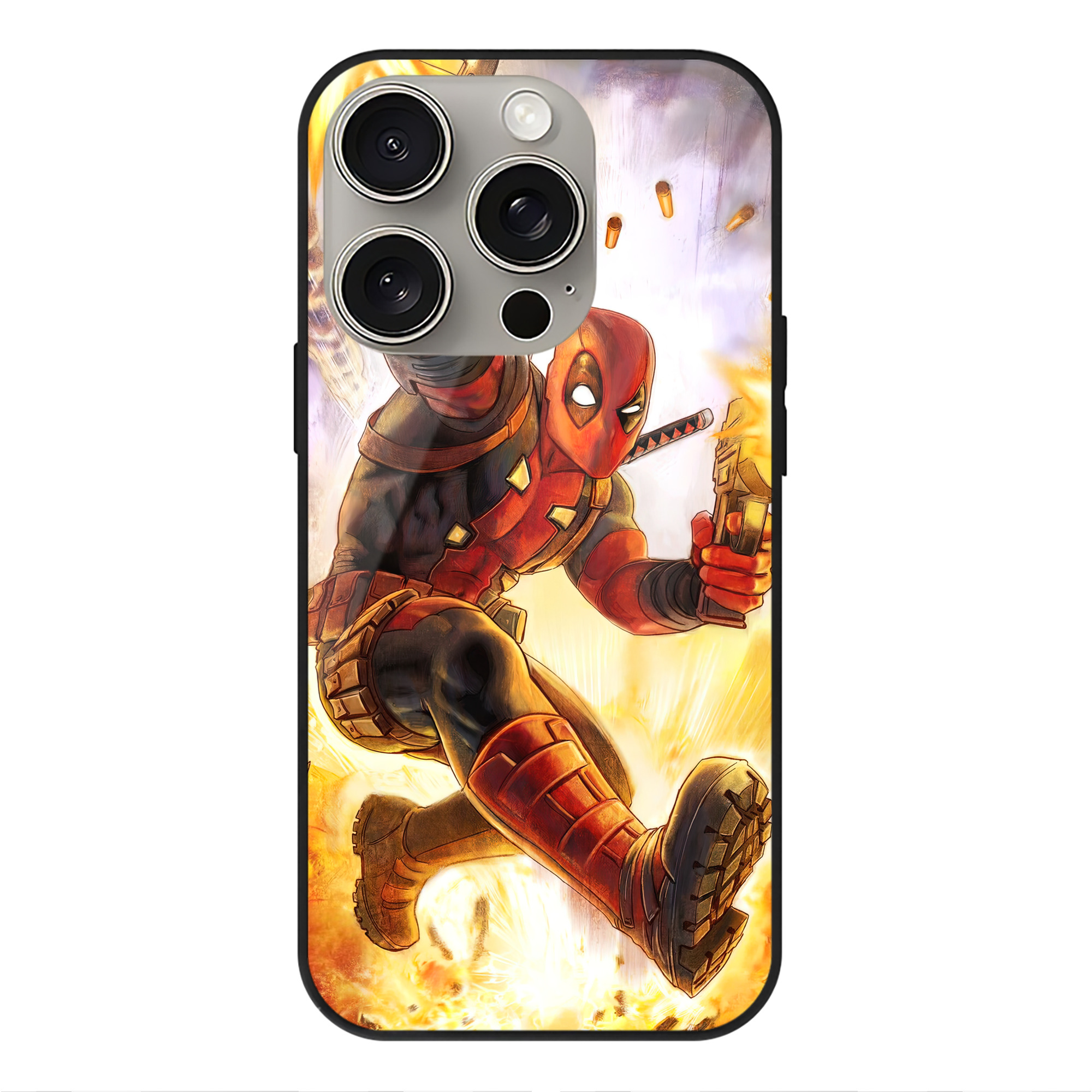 （画像用） Deadpool デッドプール 【iPhone15Pro対応】スマホケース 耐衝撃＆黄変防止 背面ガラス