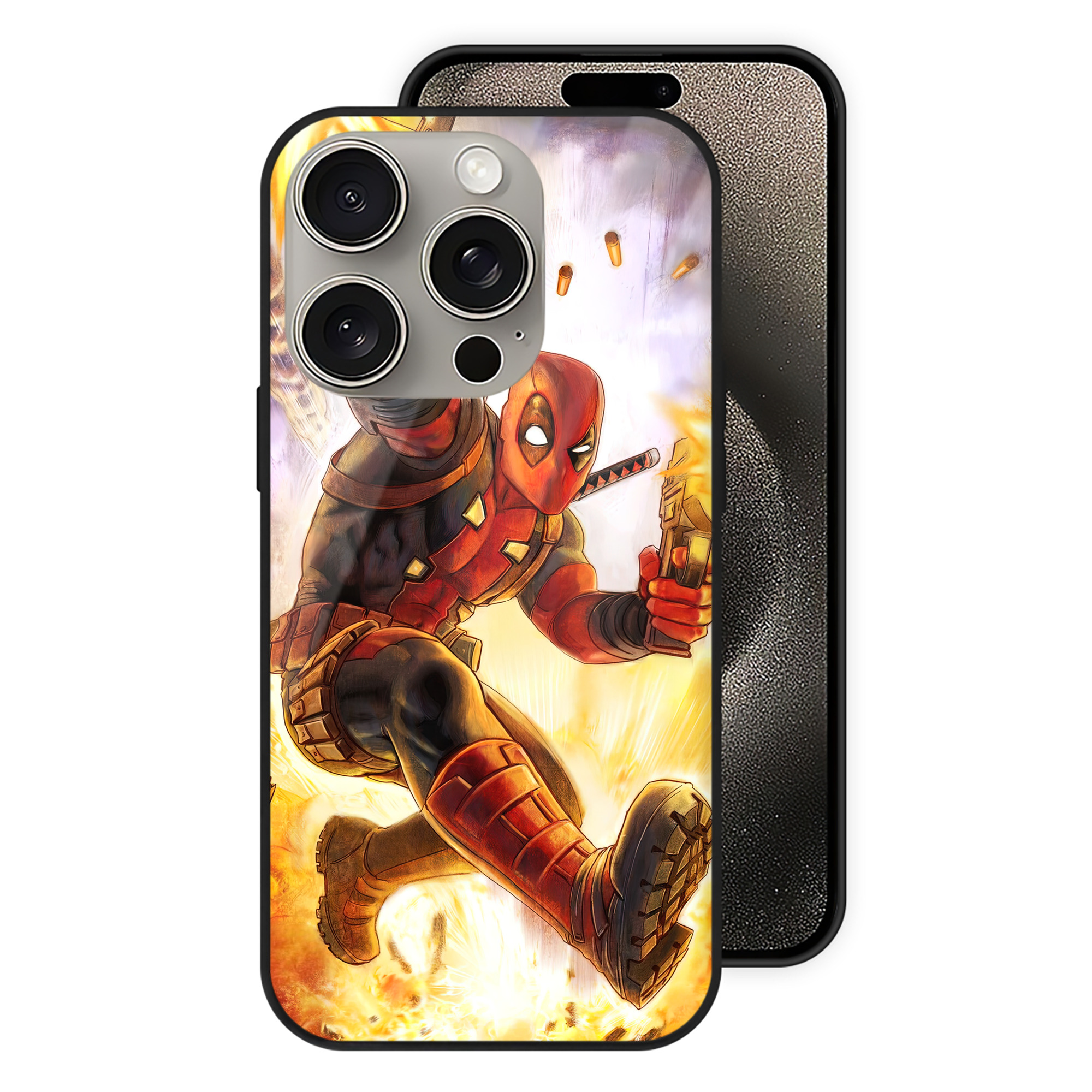 （画像用） Deadpool デッドプール 【iPhone15Pro対応】スマホケース 耐衝撃＆黄変防止 背面ガラス
