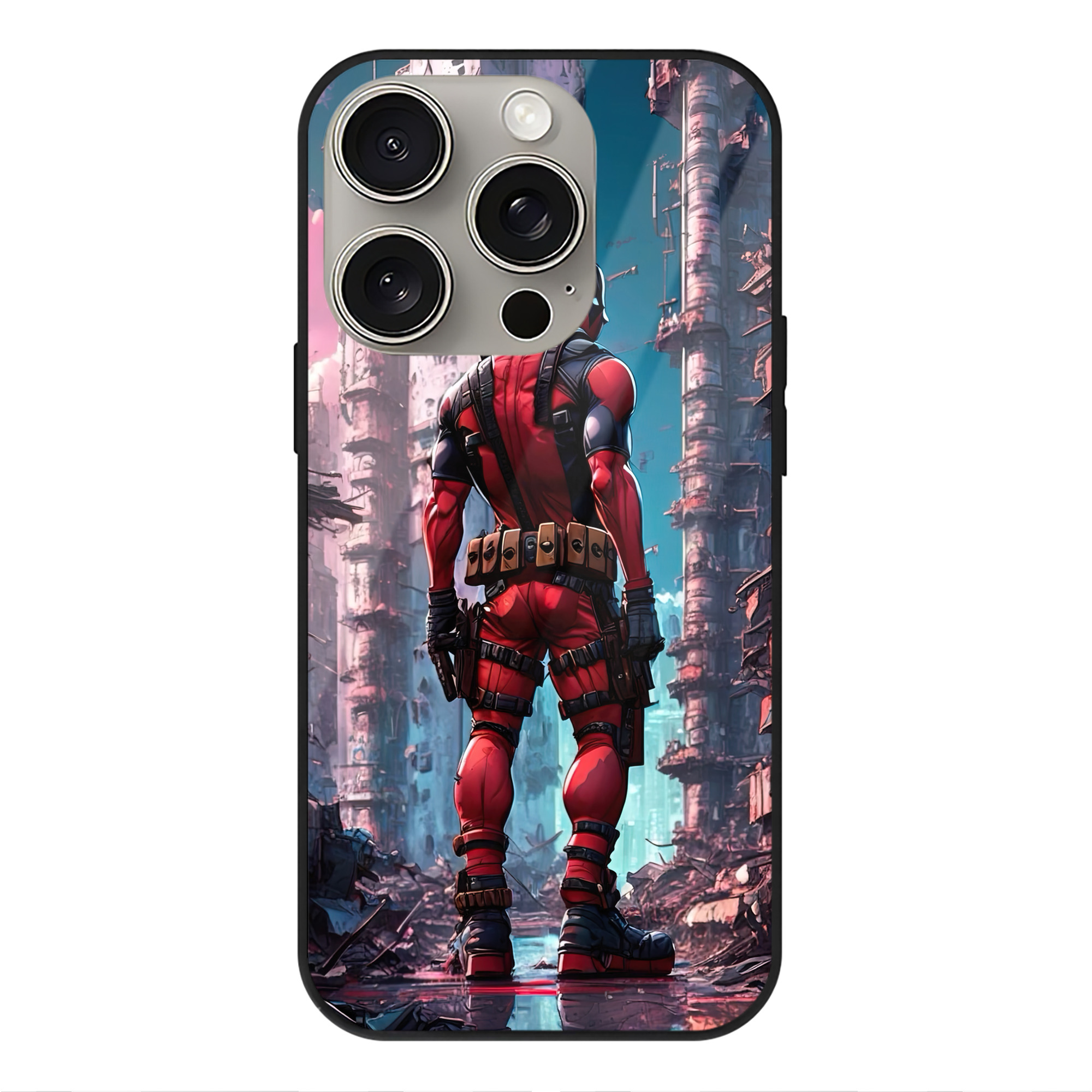 （画像用） Deadpool デッドプール 【iPhone15Pro対応】スマホケース 耐衝撃＆黄変防止 背面ガラス