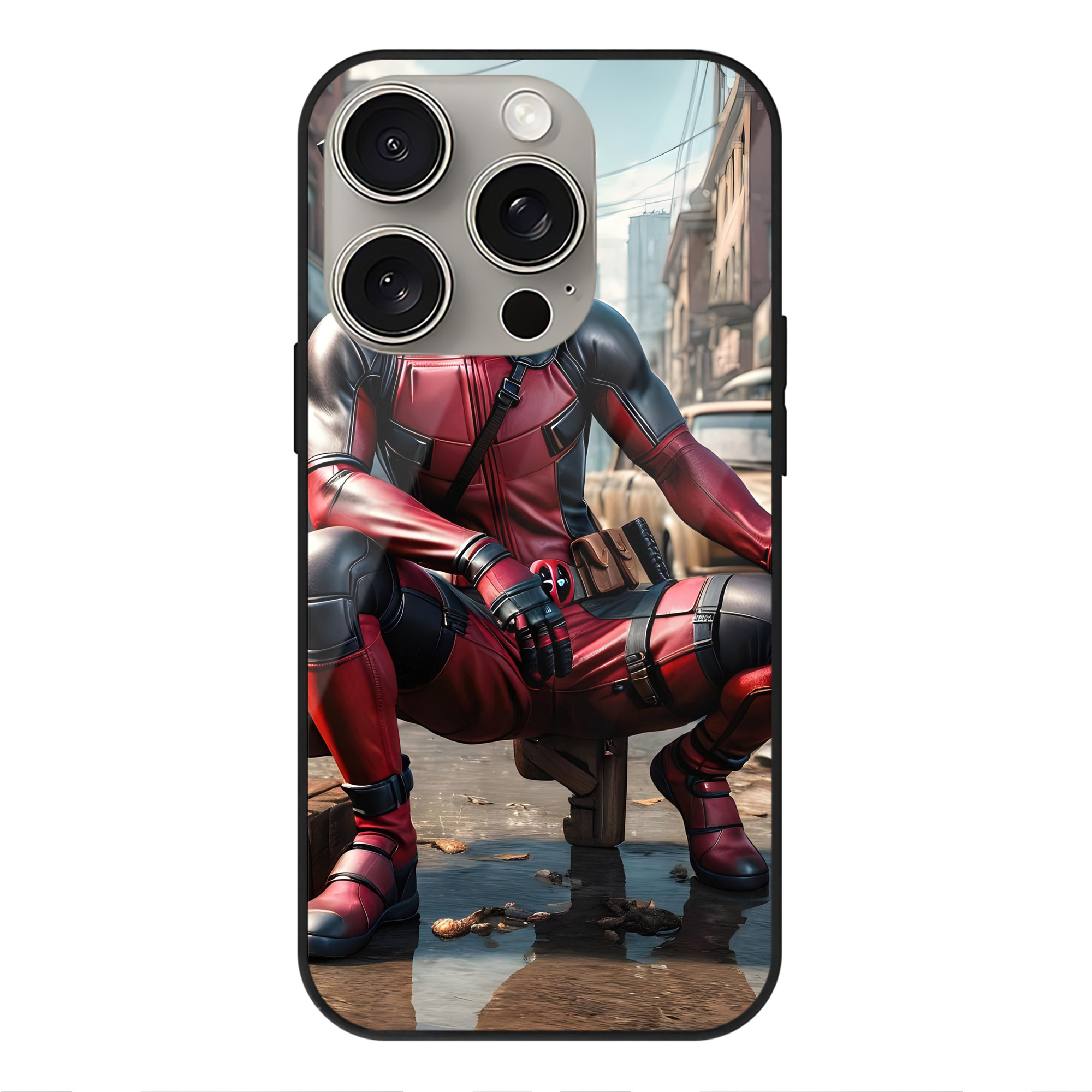 （画像用） Deadpool デッドプール 【iPhone15Pro対応】スマホケース 耐衝撃＆黄変防止 背面ガラス
