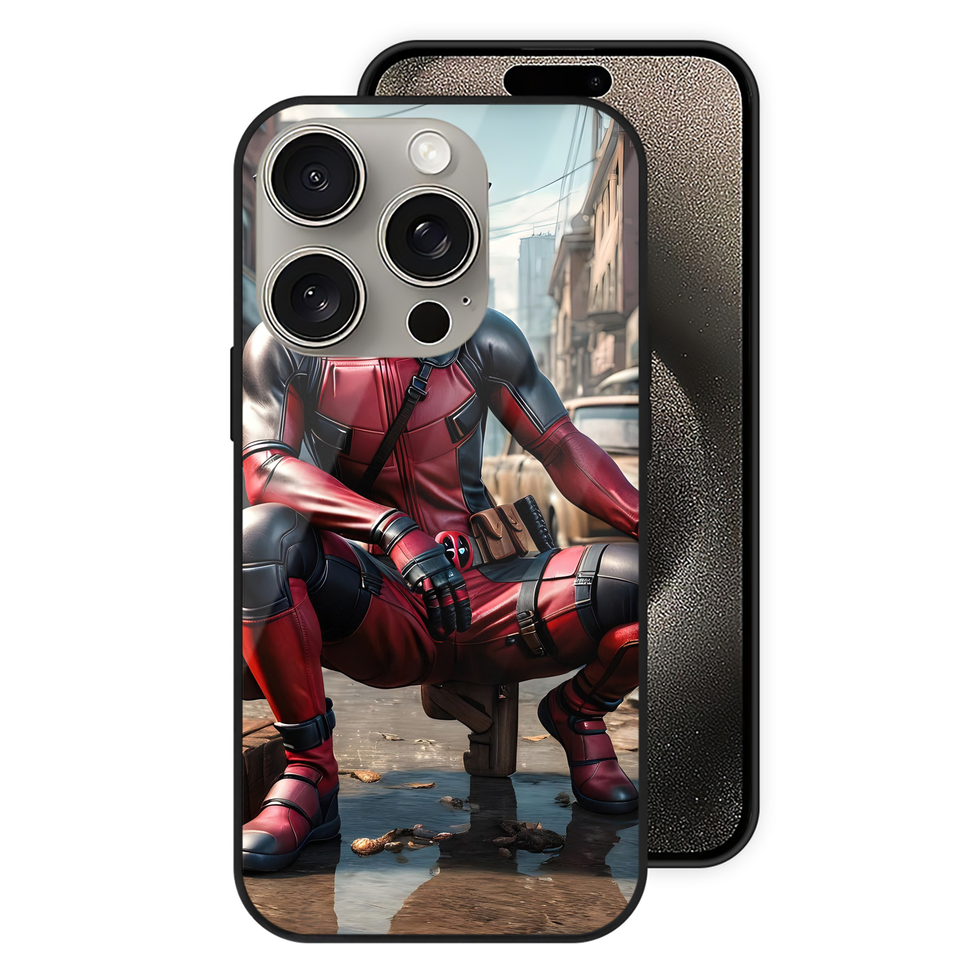 （画像用） Deadpool デッドプール 【iPhone15Pro対応】スマホケース 耐衝撃＆黄変防止 背面ガラス