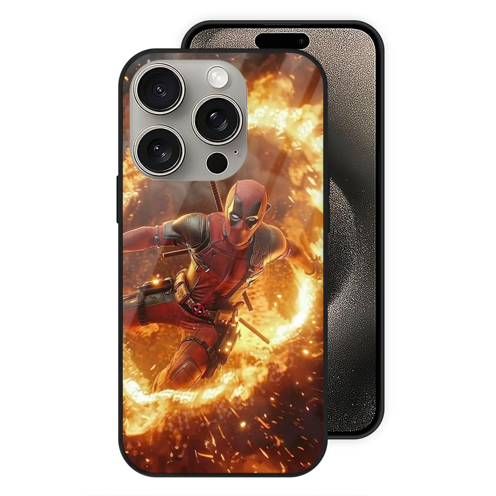 （画像用） Deadpool デッドプール 【iPhone15Pro対応】スマホケース 耐衝撃＆黄変防止 背面ガラス