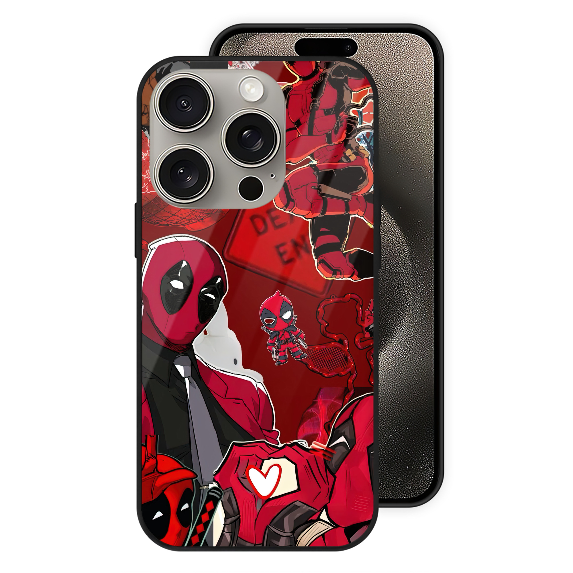 （画像用） Deadpool デッドプール 【iPhone15Pro対応】スマホケース 耐衝撃＆黄変防止 背面ガラス