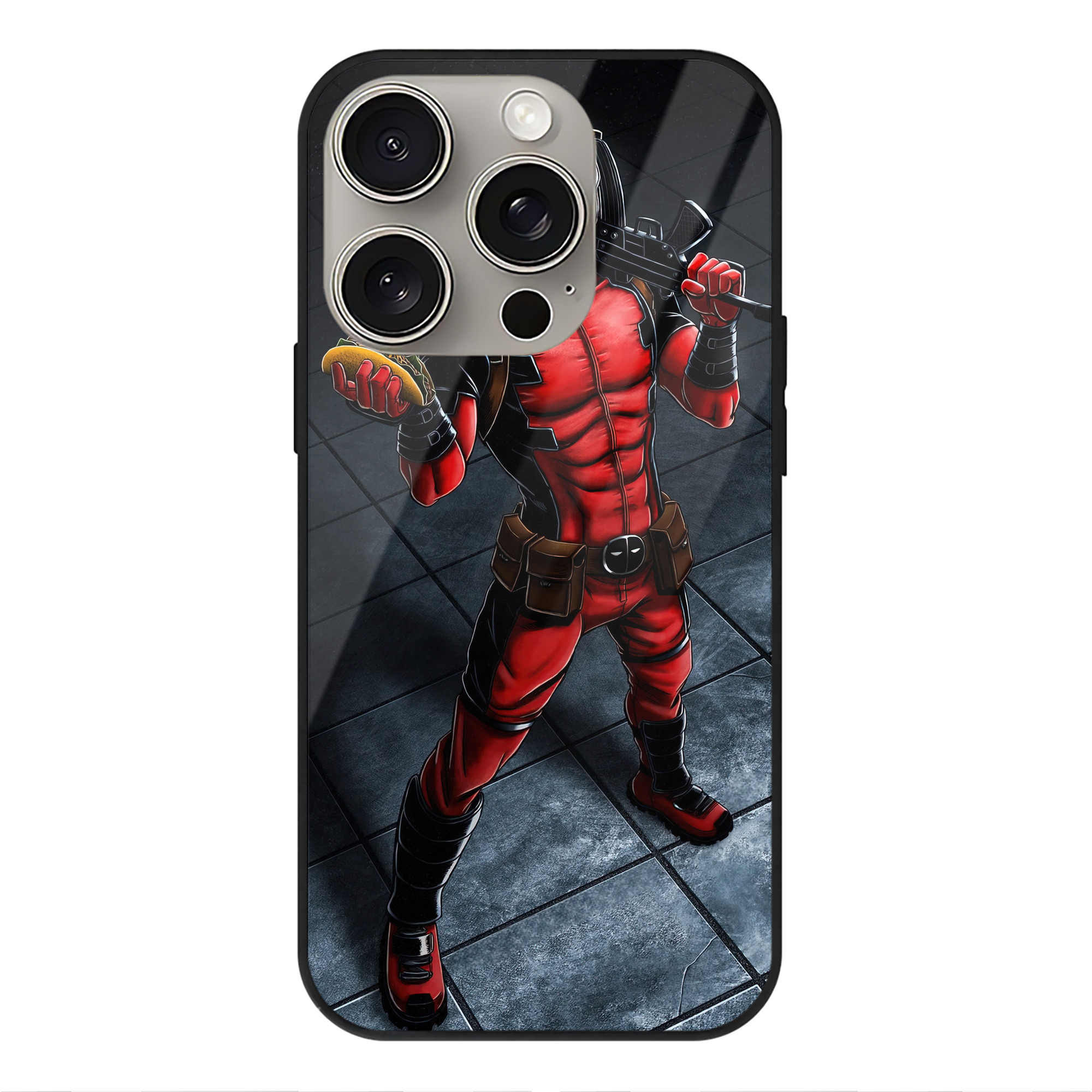 （画像用） Deadpool デッドプール 【iPhone15Pro対応】スマホケース 耐衝撃＆黄変防止 背面ガラス
