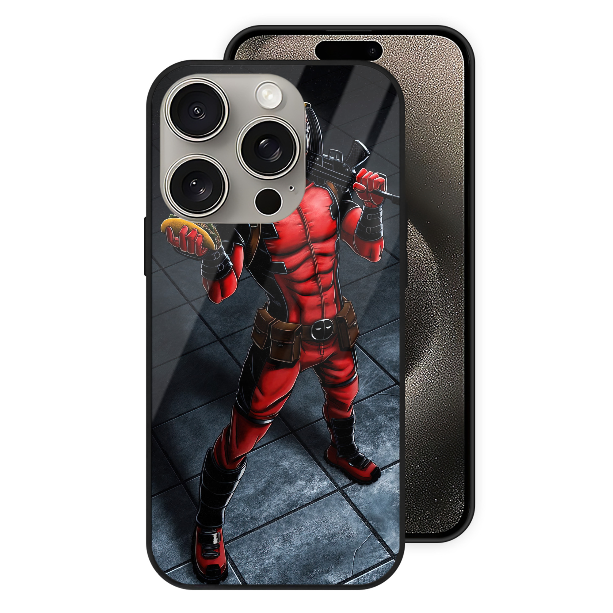（画像用） Deadpool デッドプール 【iPhone15Pro対応】スマホケース 耐衝撃＆黄変防止 背面ガラス