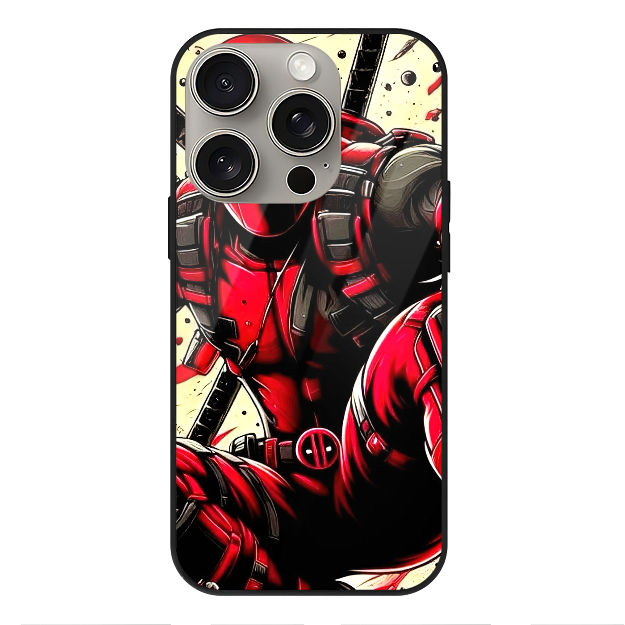 （画像用） Deadpool デッドプール 【iPhone15Pro対応】スマホケース 耐衝撃＆黄変防止 背面ガラス