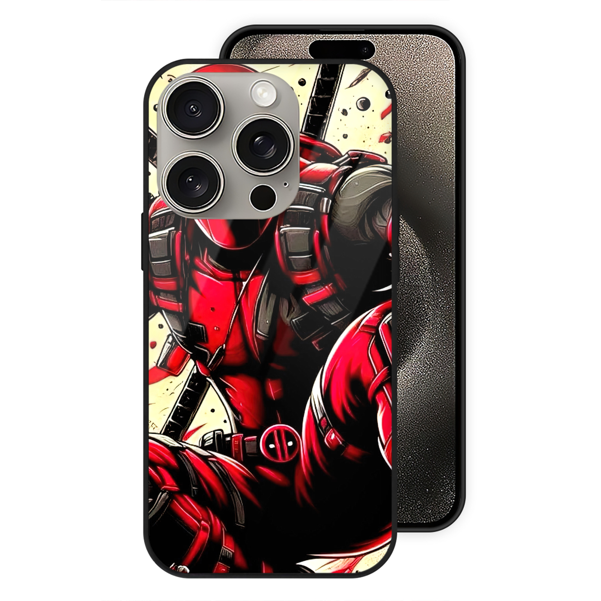 （画像用） Deadpool デッドプール 【iPhone15Pro対応】スマホケース 耐衝撃＆黄変防止 背面ガラス