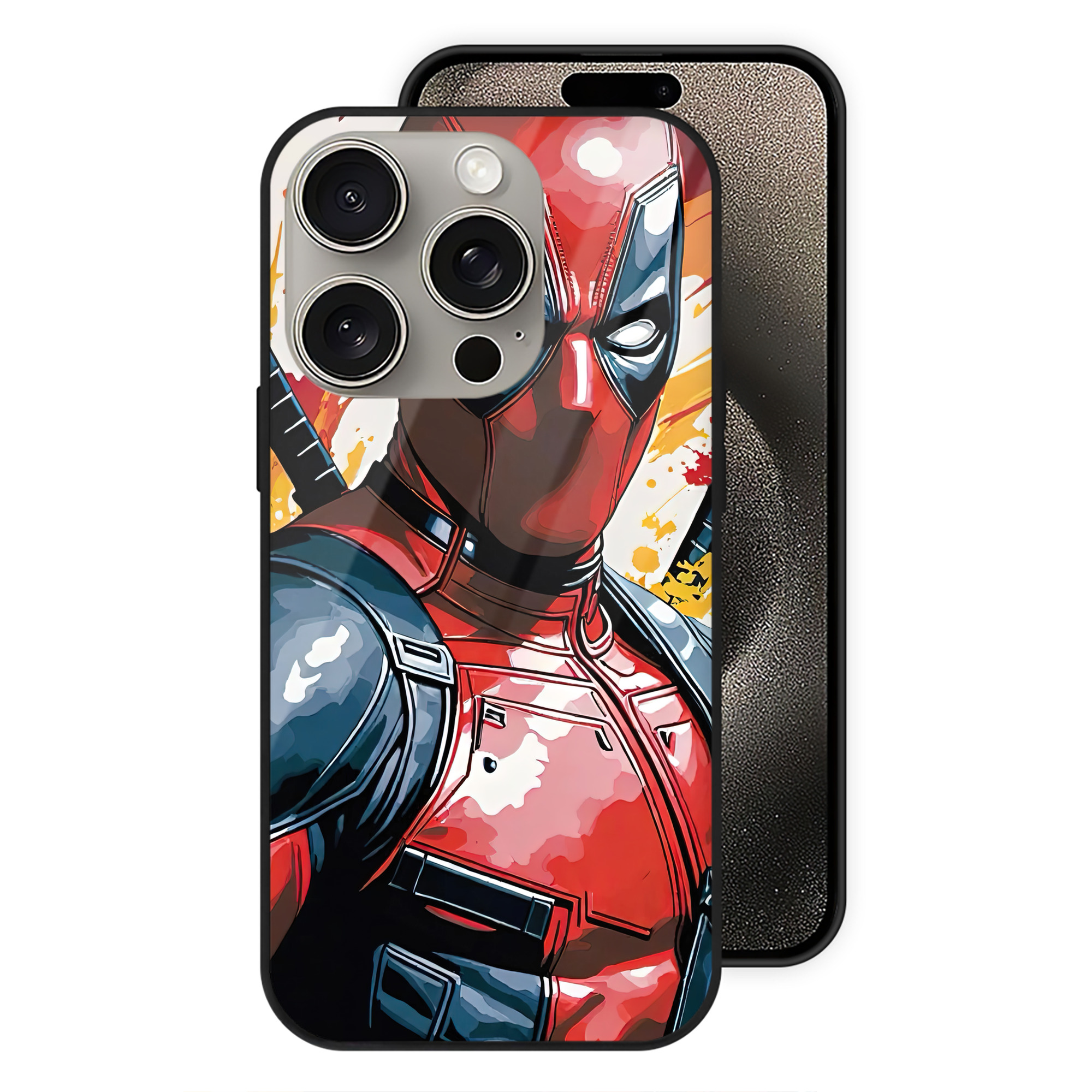 （画像用） Deadpool デッドプール 【iPhone15Pro対応】スマホケース 耐衝撃＆黄変防止 背面ガラス
