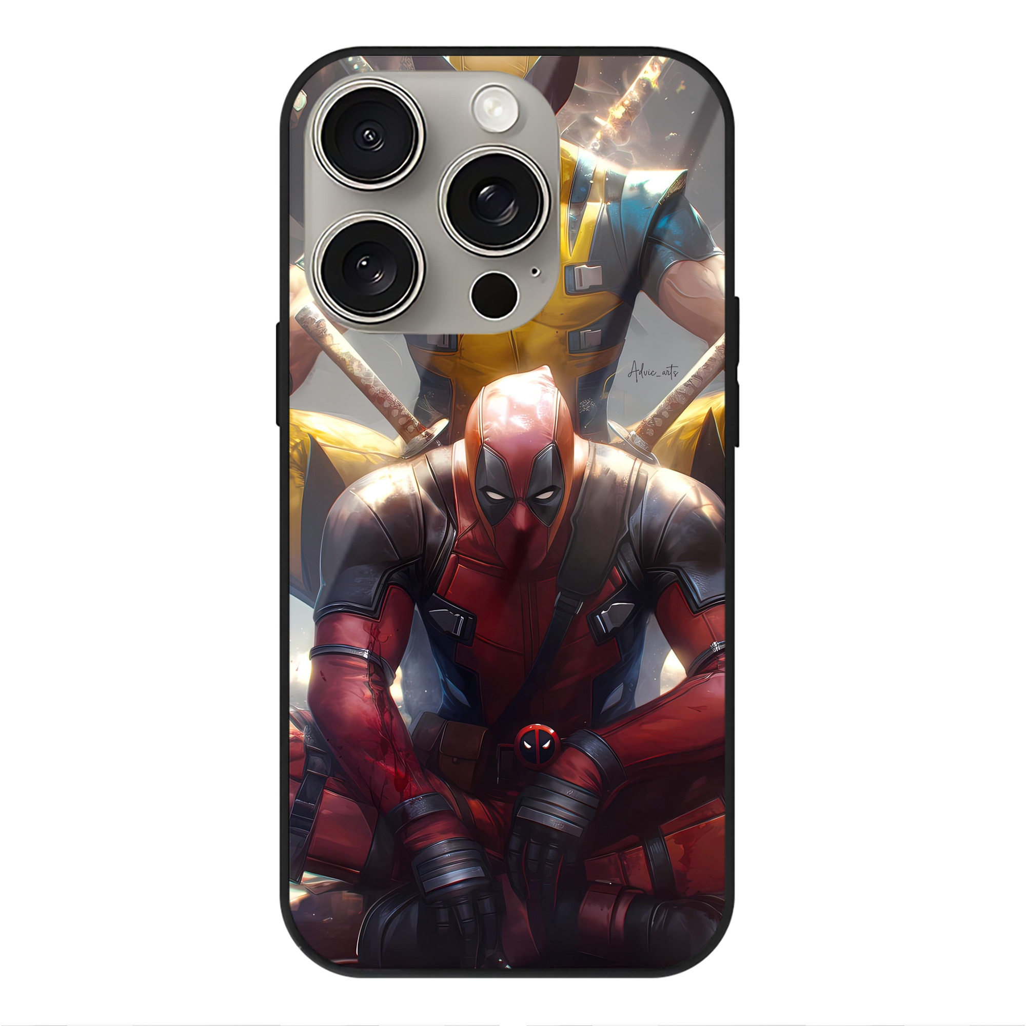 （画像用） Deadpool デッドプール 【iPhone15Pro対応】スマホケース 耐衝撃＆黄変防止 背面ガラス