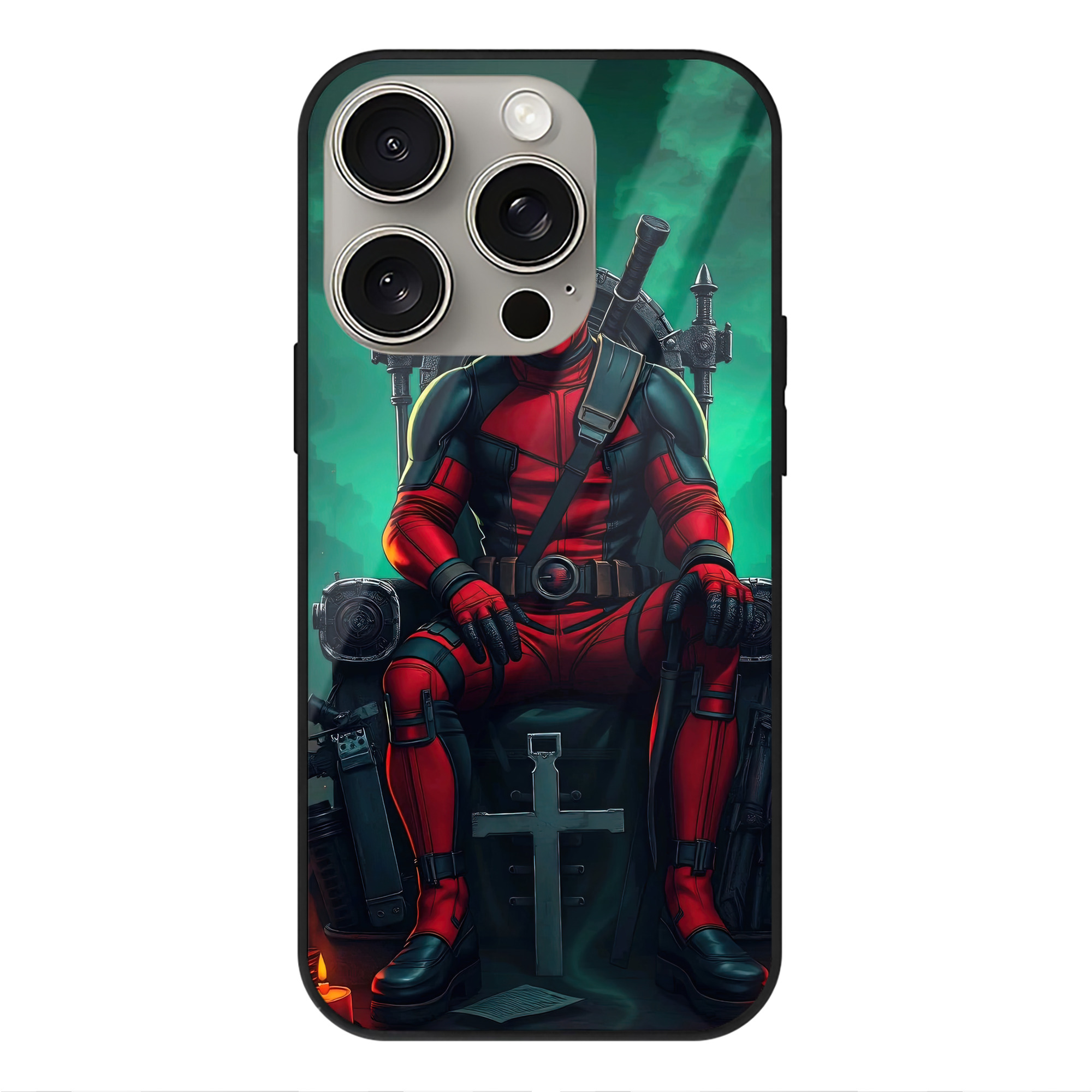 （画像用） Deadpool デッドプール 【iPhone15Pro対応】スマホケース 耐衝撃＆黄変防止 背面ガラス