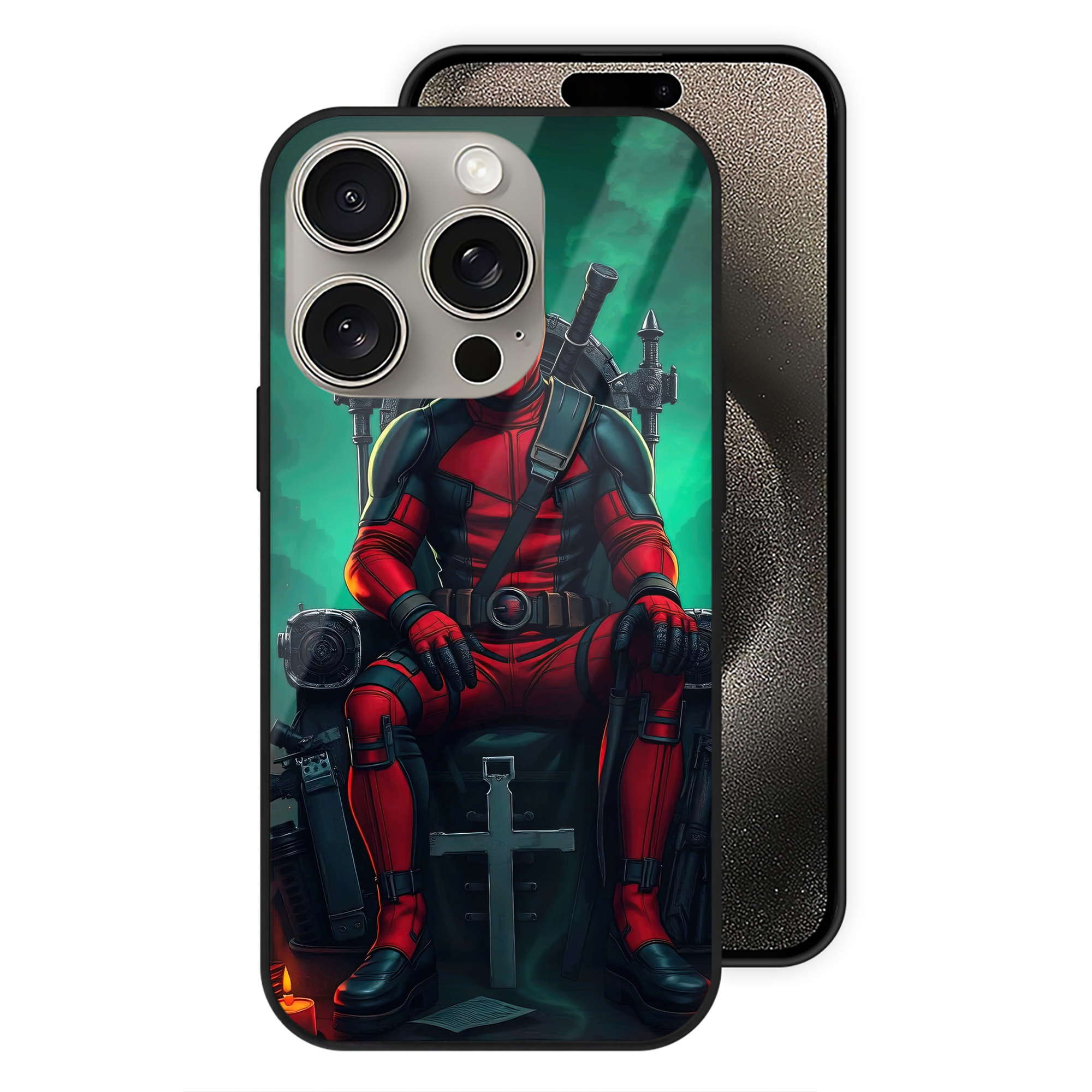 （画像用） Deadpool デッドプール 【iPhone15Pro対応】スマホケース 耐衝撃＆黄変防止 背面ガラス