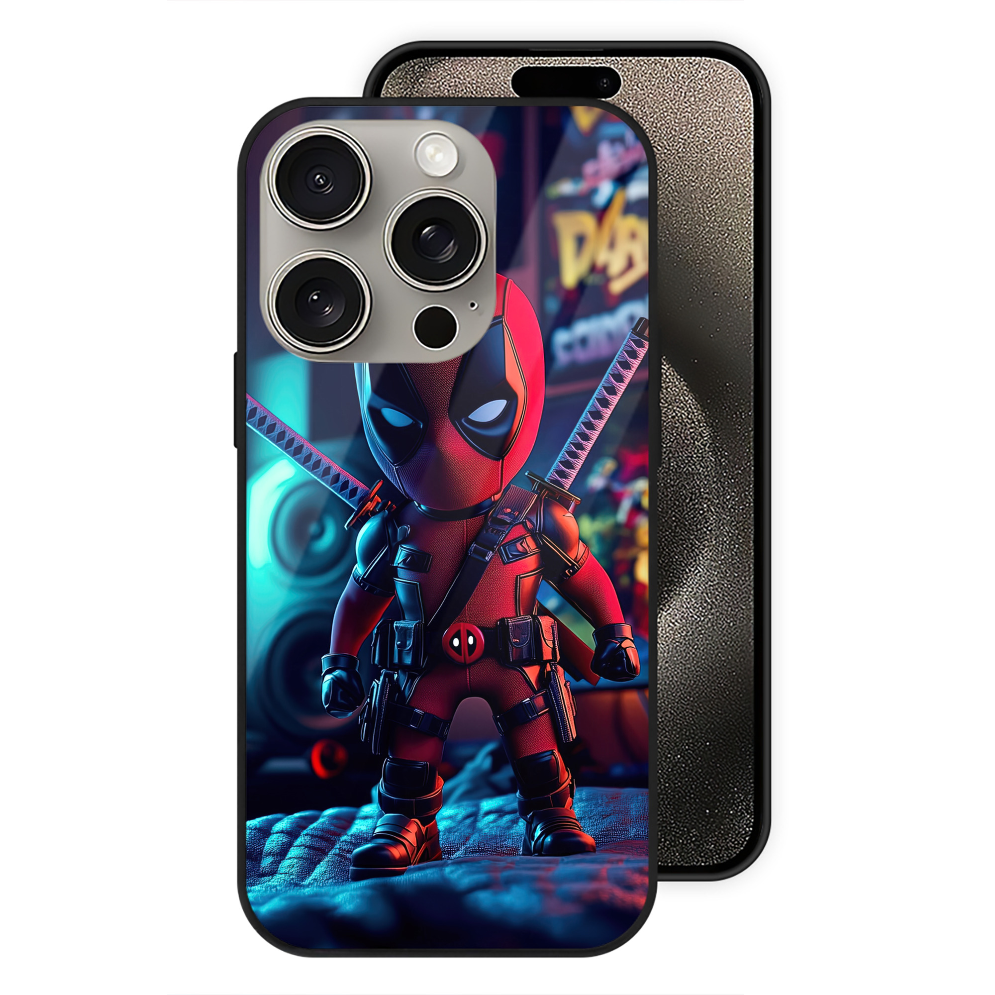 （画像用） Deadpool デッドプール 【iPhone15Pro対応】スマホケース 耐衝撃＆黄変防止 背面ガラス