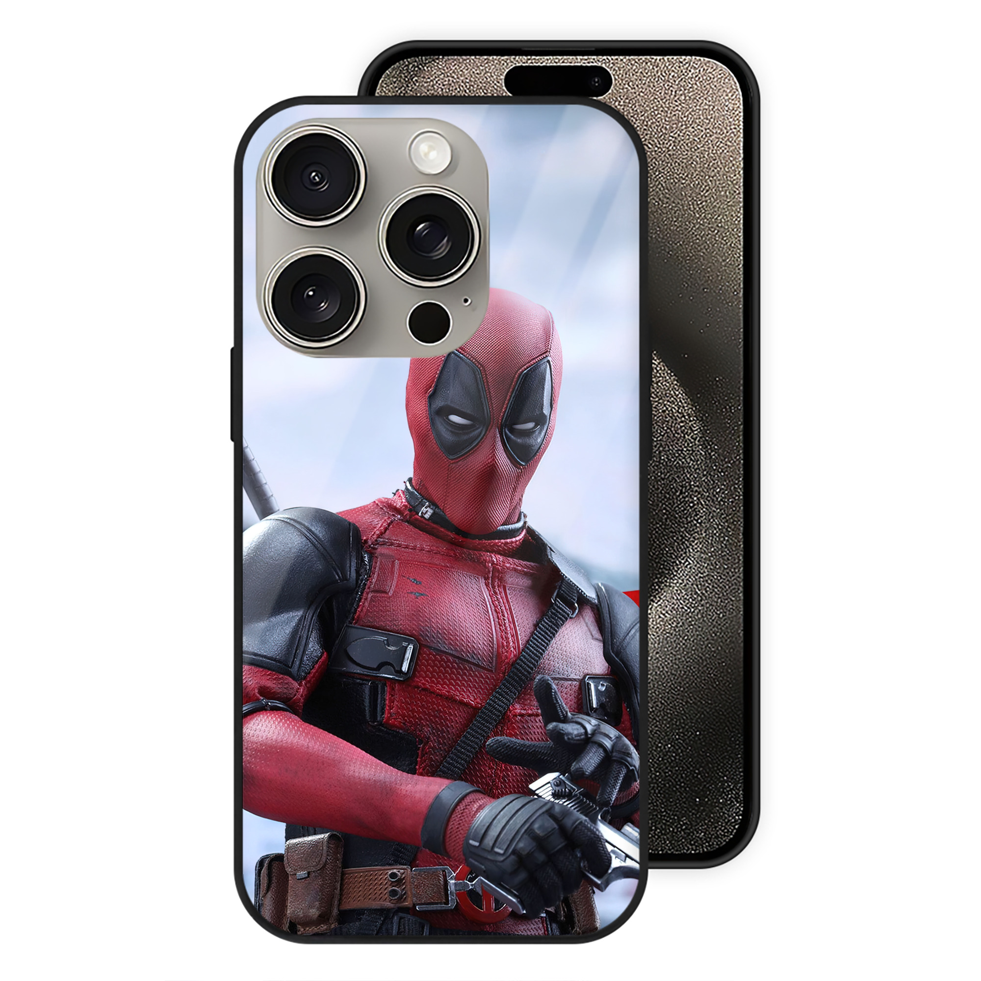 （画像用） Deadpool デッドプール 【iPhone15Pro対応】スマホケース 耐衝撃＆黄変防止 背面ガラス