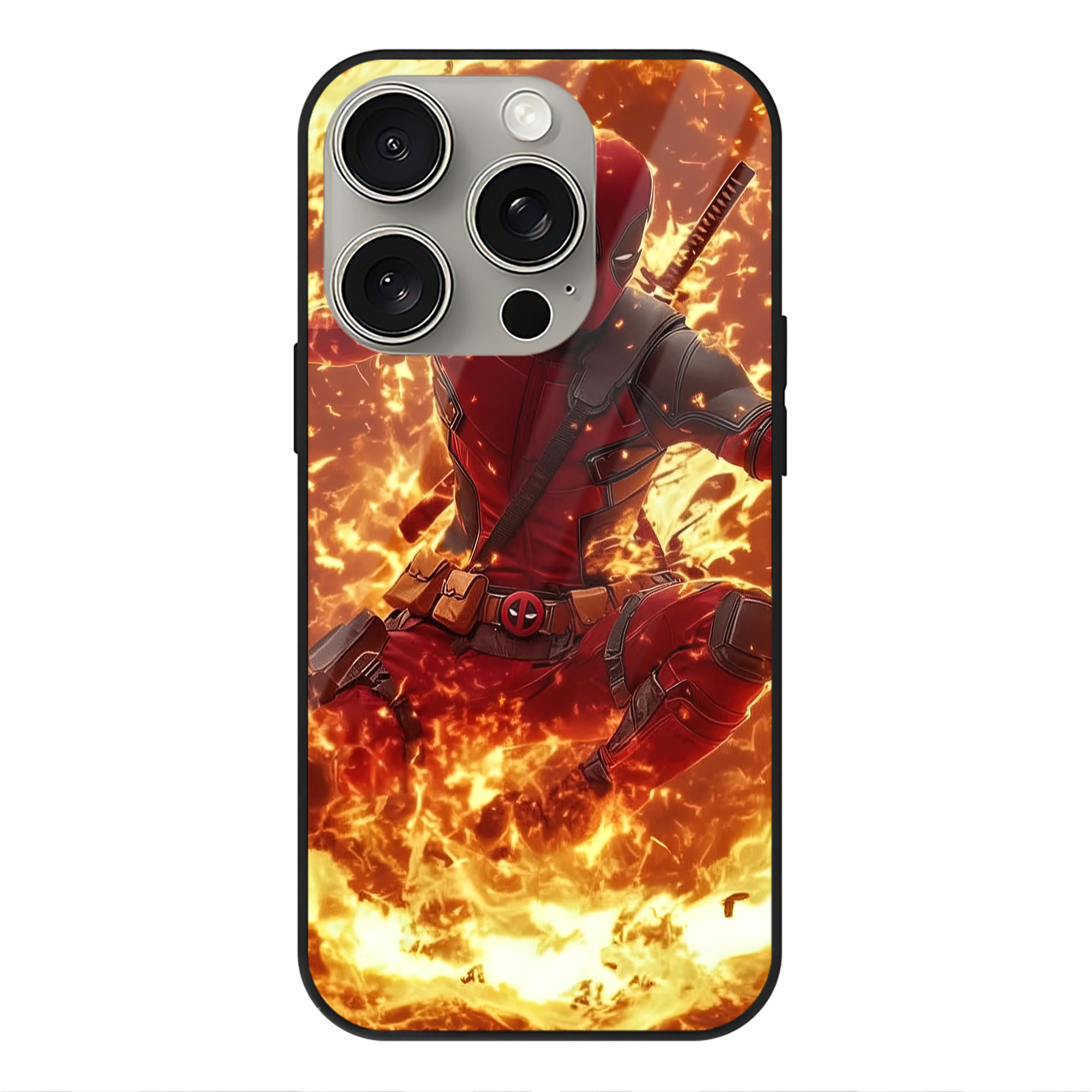 （画像用） Deadpool デッドプール 【iPhone15Pro対応】スマホケース 耐衝撃＆黄変防止 背面ガラス