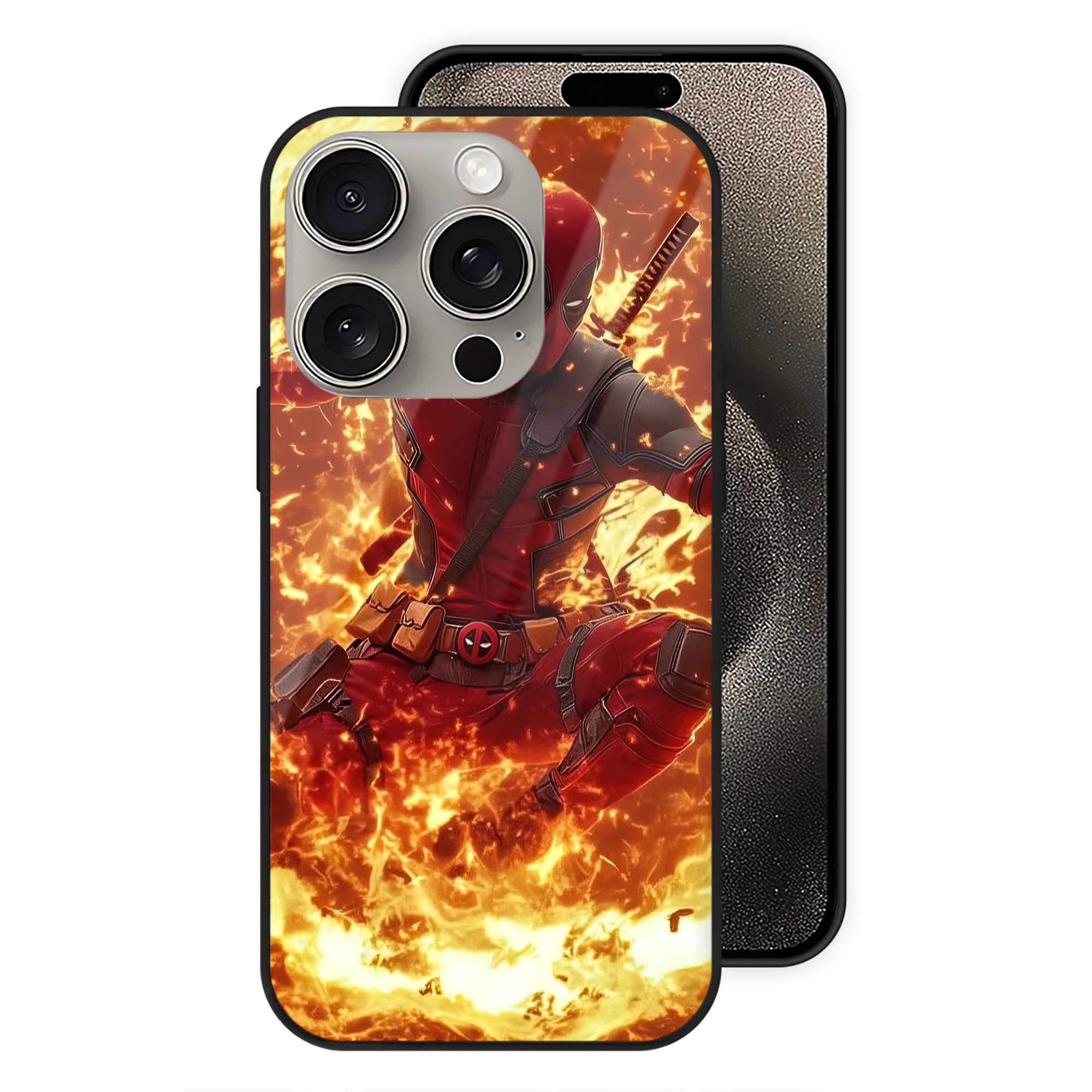（画像用） Deadpool デッドプール 【iPhone15Pro対応】スマホケース 耐衝撃＆黄変防止 背面ガラス
