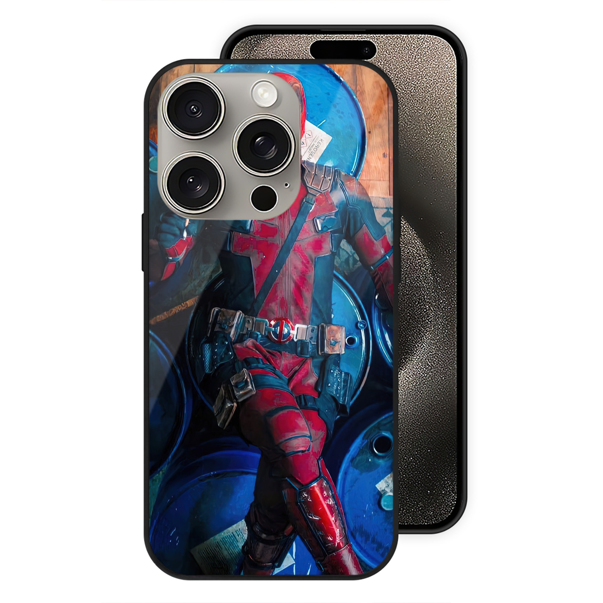 （画像用） Deadpool デッドプール 【iPhone15Pro対応】スマホケース 耐衝撃＆黄変防止 背面ガラス