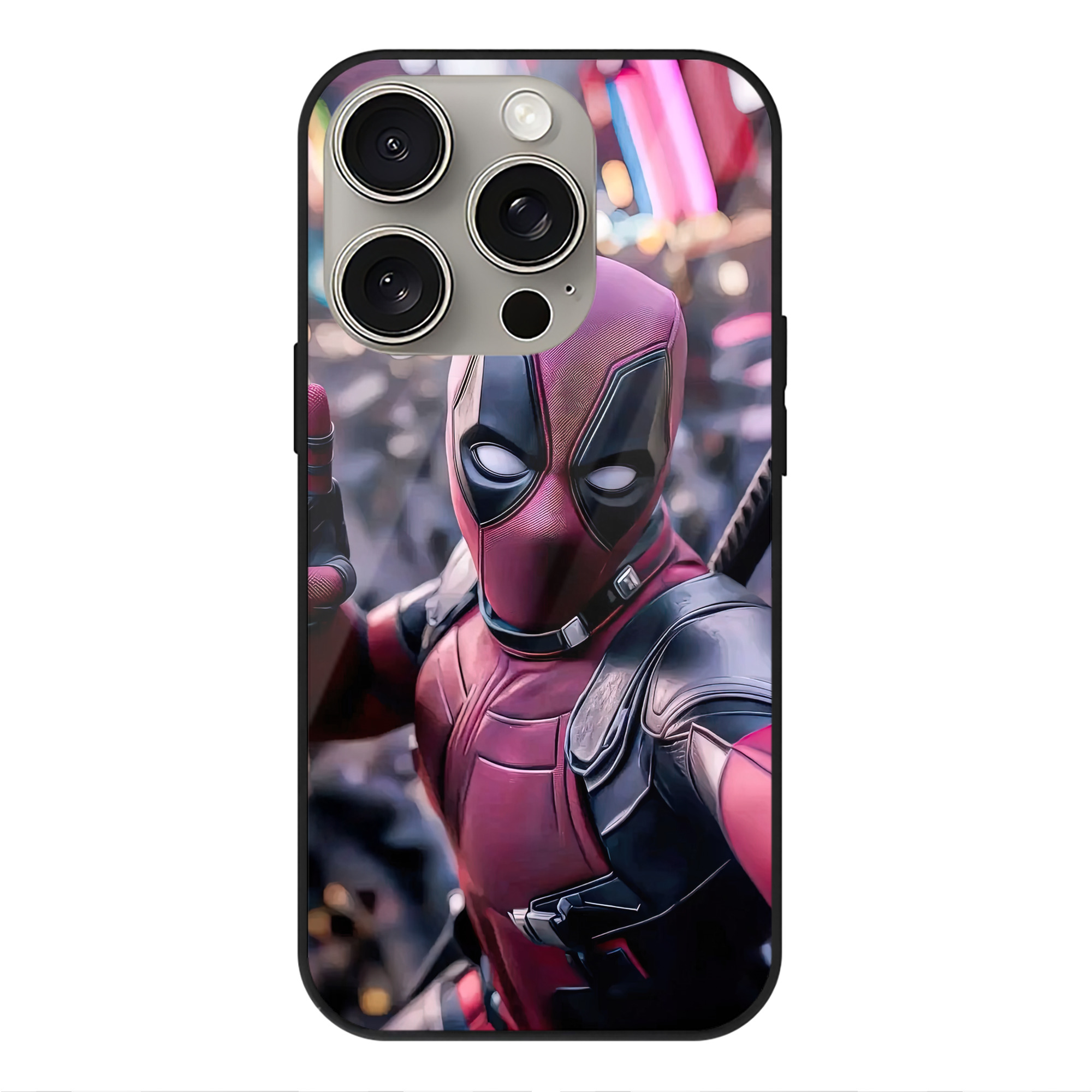 （画像用） Deadpool デッドプール 【iPhone15Pro対応】スマホケース 耐衝撃＆黄変防止 背面ガラス