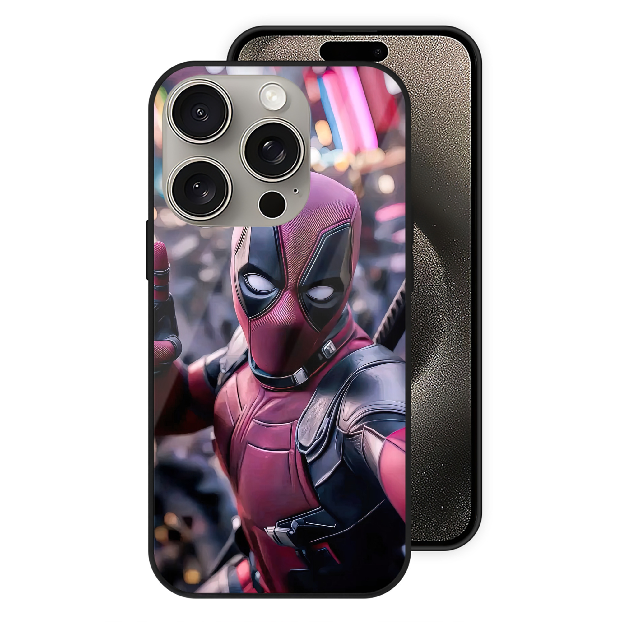 （画像用） Deadpool デッドプール 【iPhone15Pro対応】スマホケース 耐衝撃＆黄変防止 背面ガラス