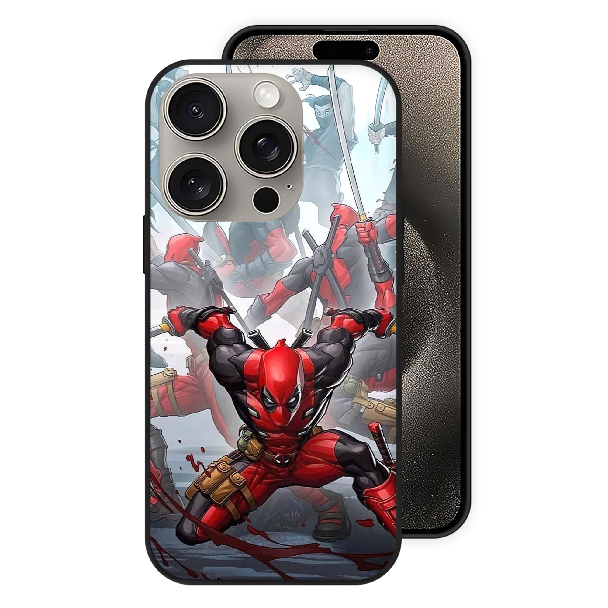 （画像用） Deadpool デッドプール 【iPhone15Pro対応】スマホケース 耐衝撃＆黄変防止 背面ガラス