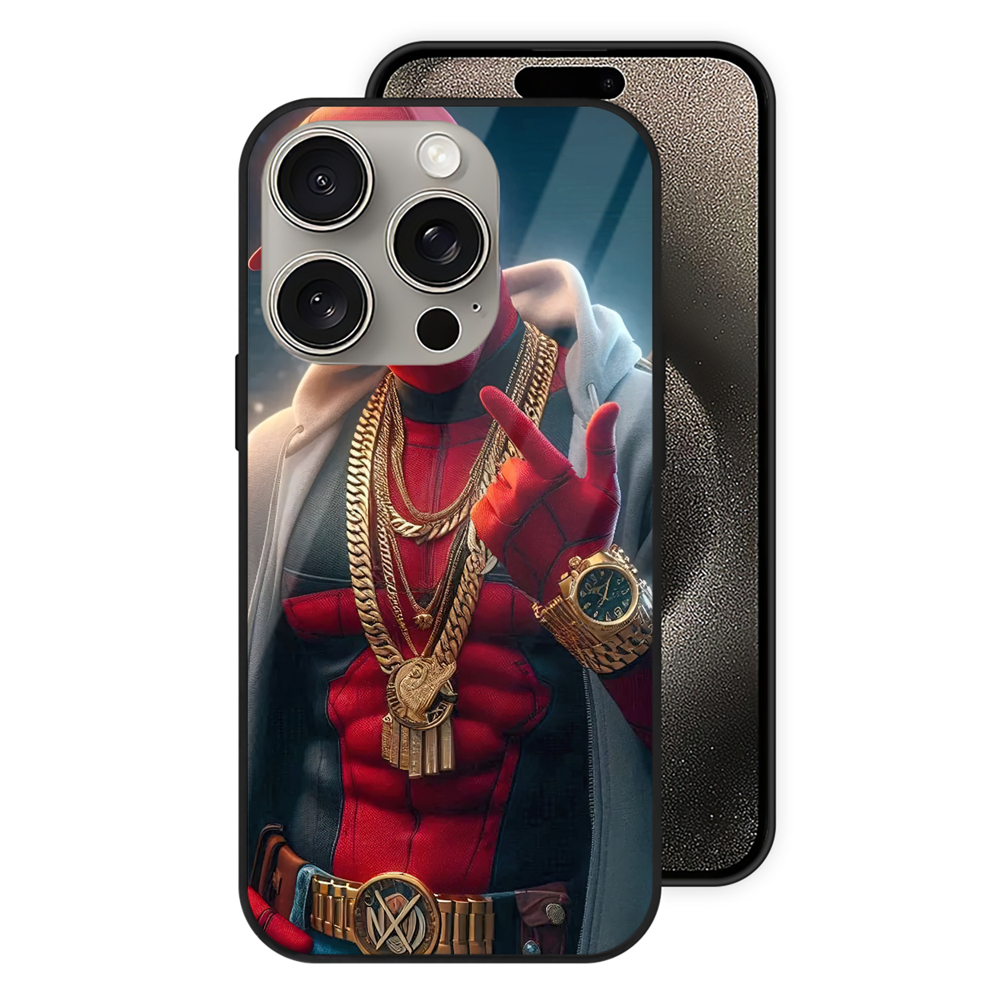 （画像用） Deadpool デッドプール 【iPhone15Pro対応】スマホケース 耐衝撃＆黄変防止 背面ガラス