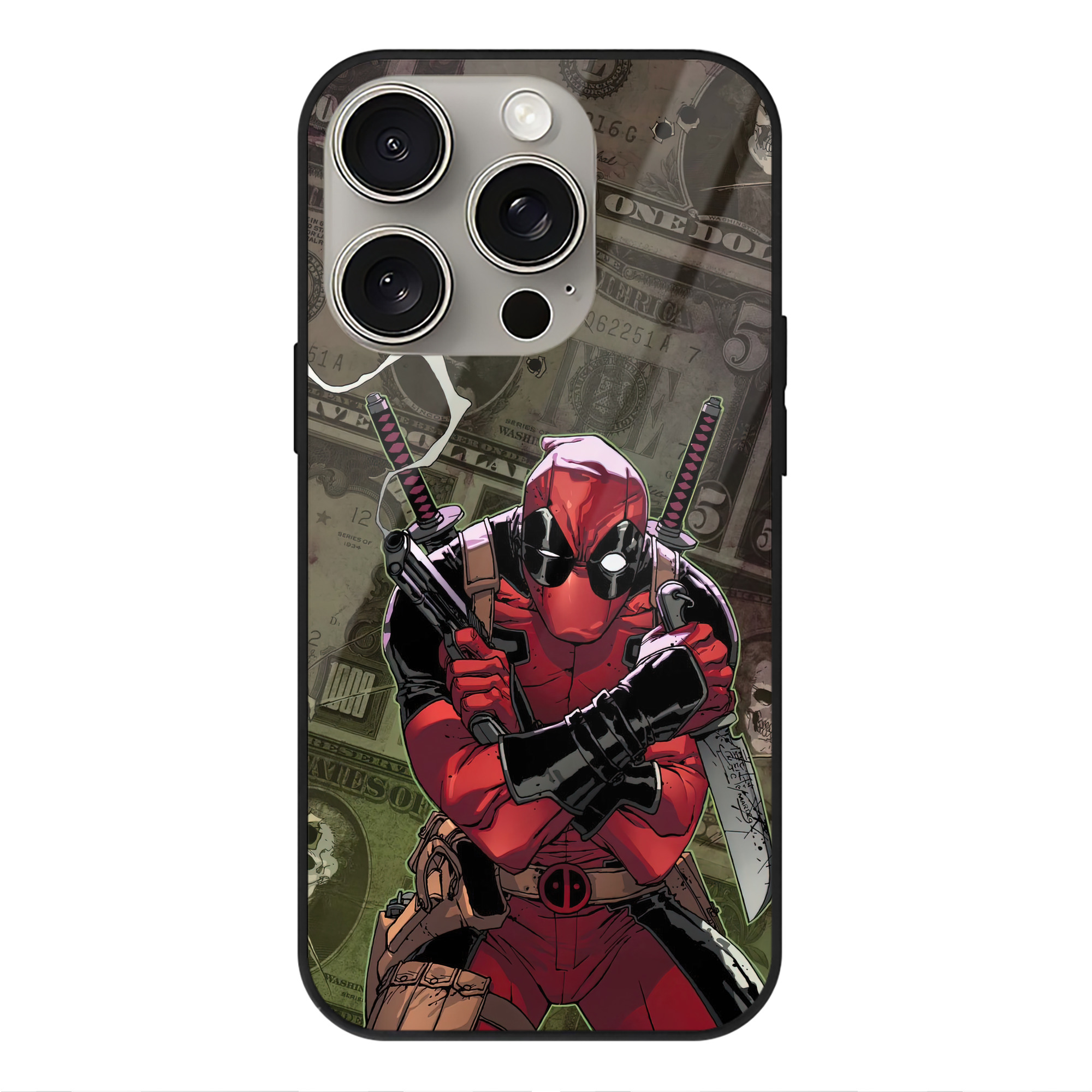 （画像用） Deadpool デッドプール 【iPhone15Pro対応】スマホケース 耐衝撃＆黄変防止 背面ガラス