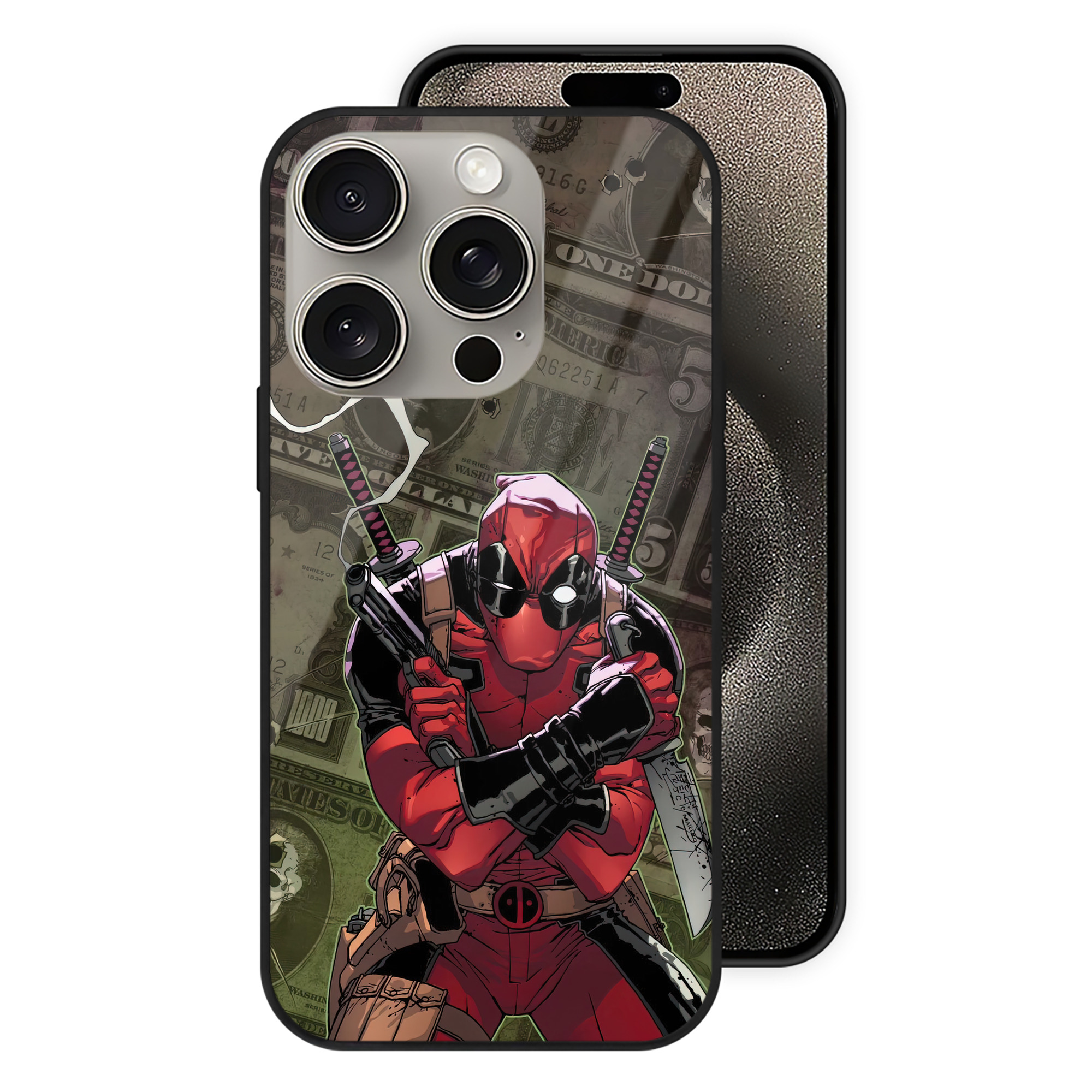 （画像用） Deadpool デッドプール 【iPhone15Pro対応】スマホケース 耐衝撃＆黄変防止 背面ガラス