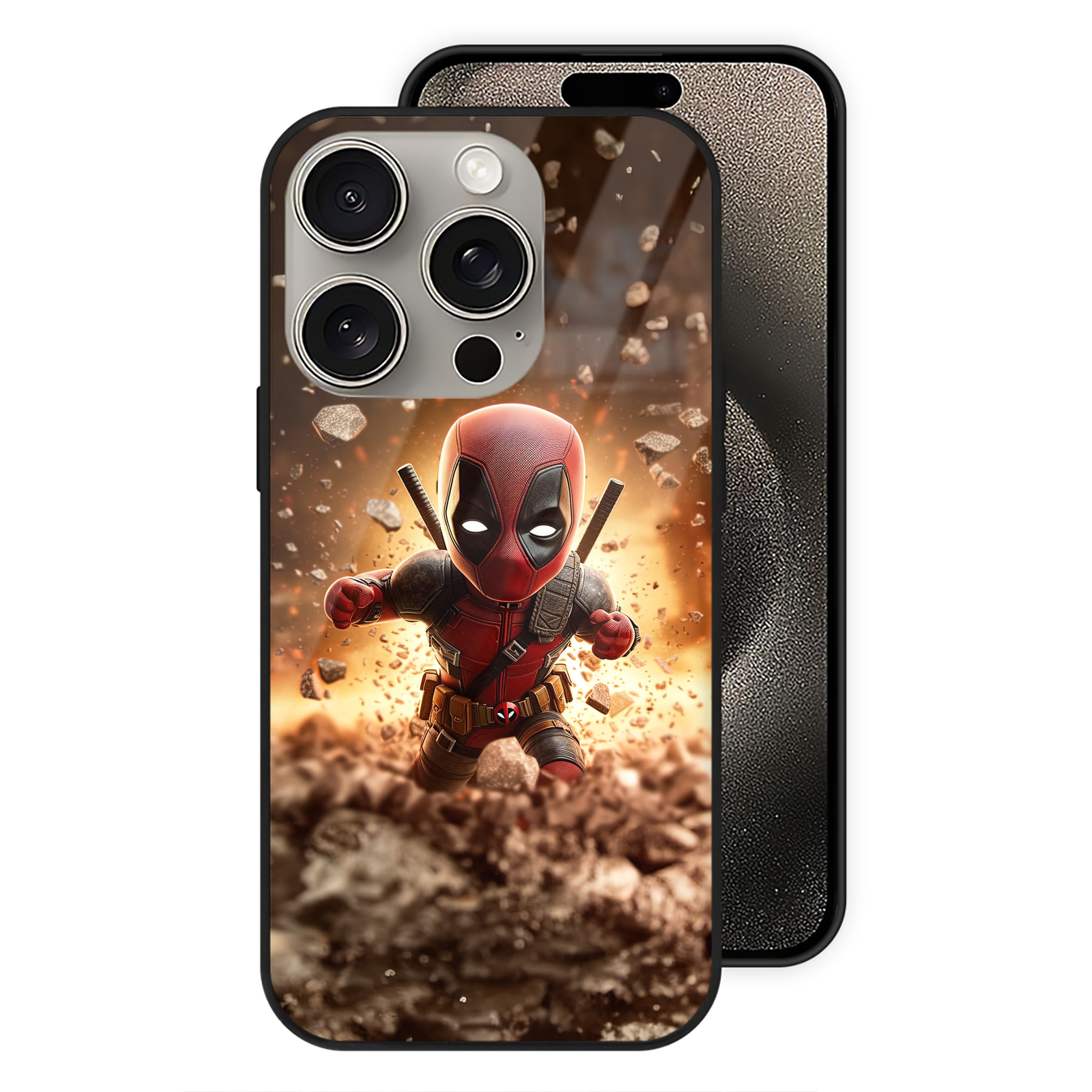 （画像用） Deadpool デッドプール 【iPhone15Pro対応】スマホケース 耐衝撃＆黄変防止 背面ガラス