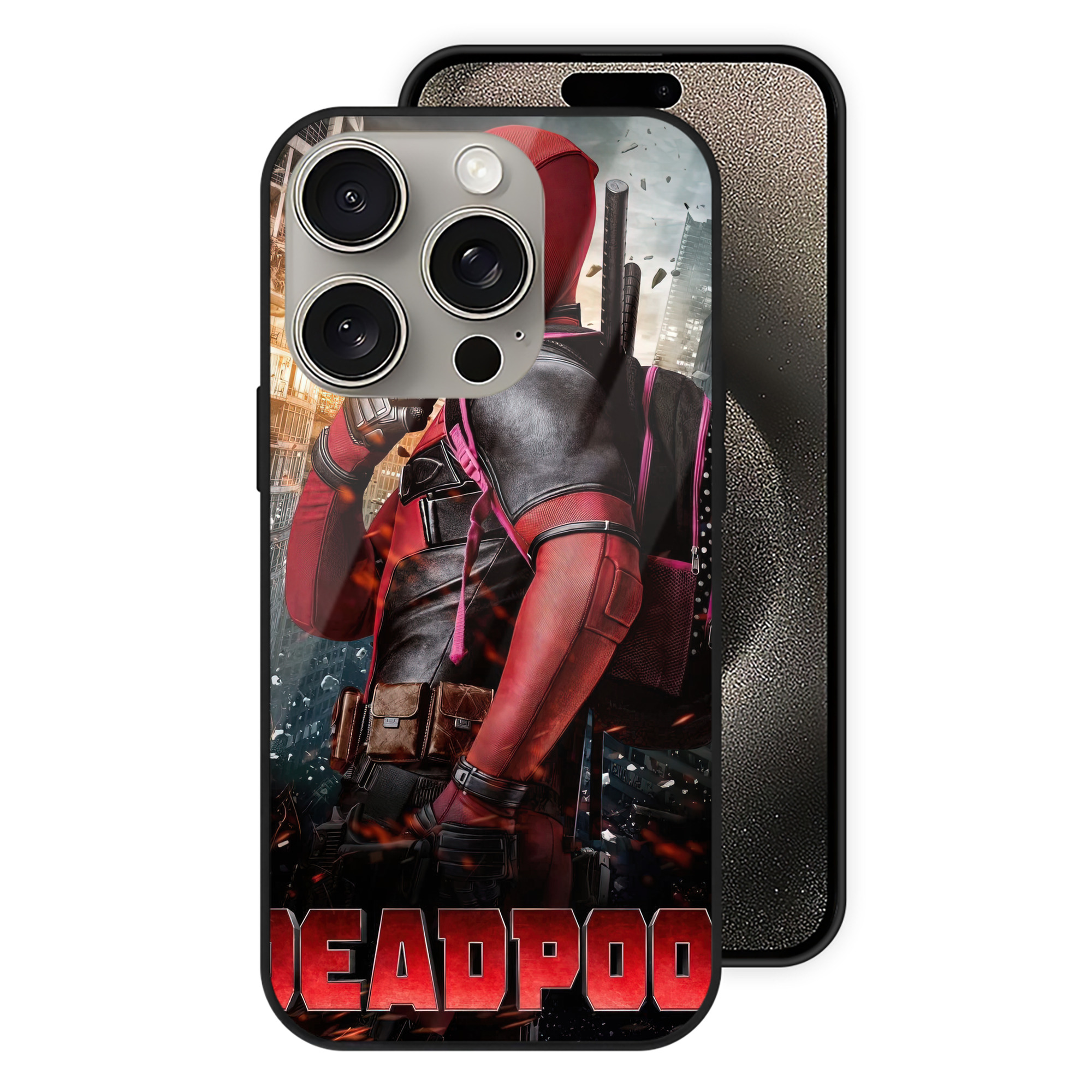 （画像用） Deadpool デッドプール 【iPhone15Pro対応】スマホケース 耐衝撃＆黄変防止 背面ガラス