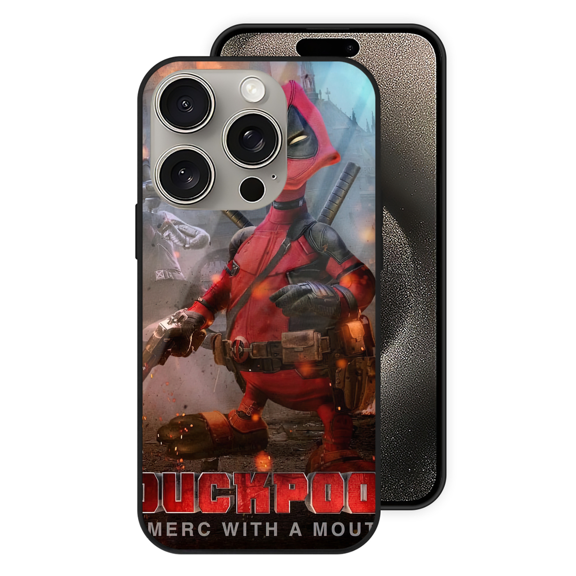 （画像用） Deadpool デッドプール 【iPhone15Pro対応】スマホケース 耐衝撃＆黄変防止 背面ガラス