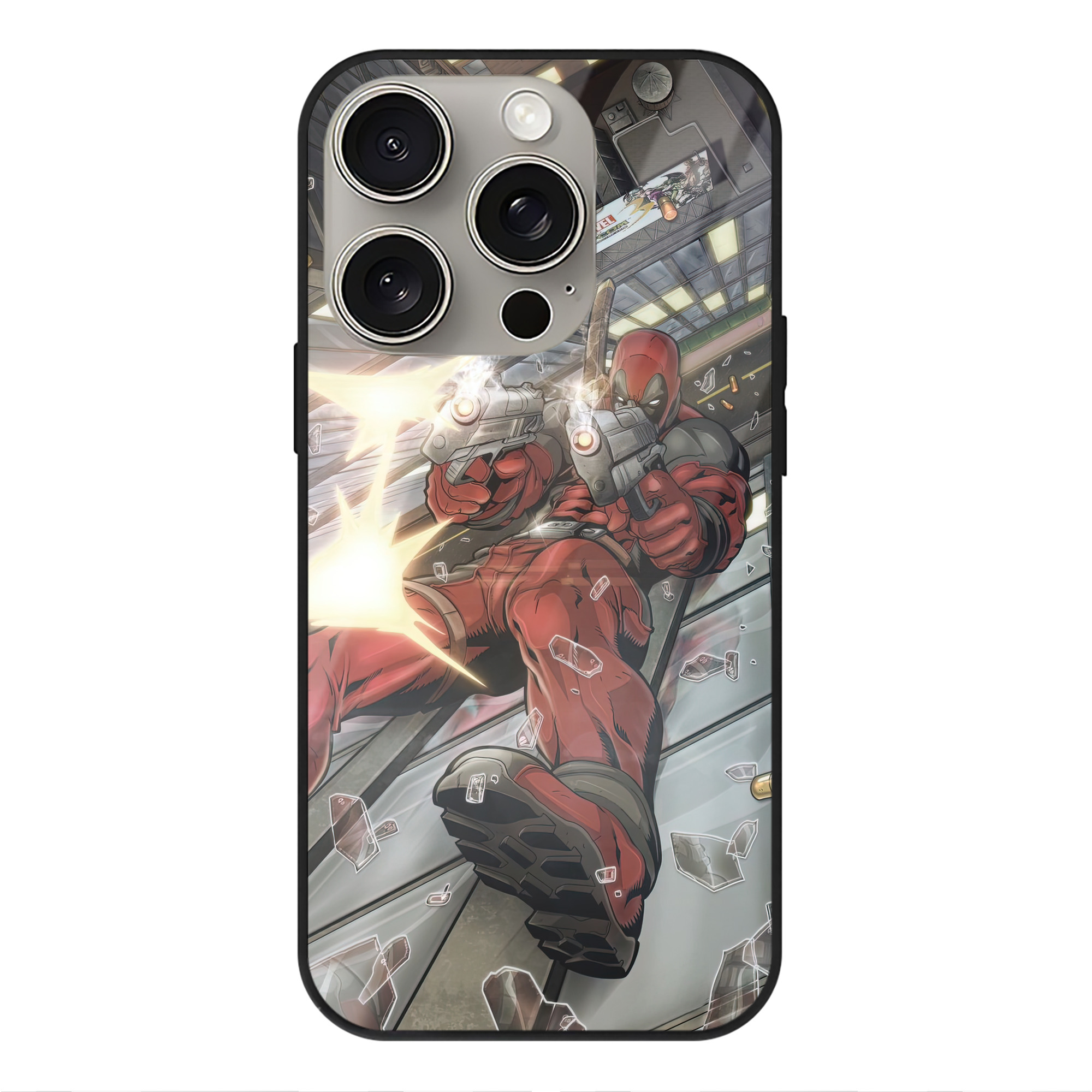 （画像用） Deadpool デッドプール 【iPhone15Pro対応】スマホケース 耐衝撃＆黄変防止 背面ガラス