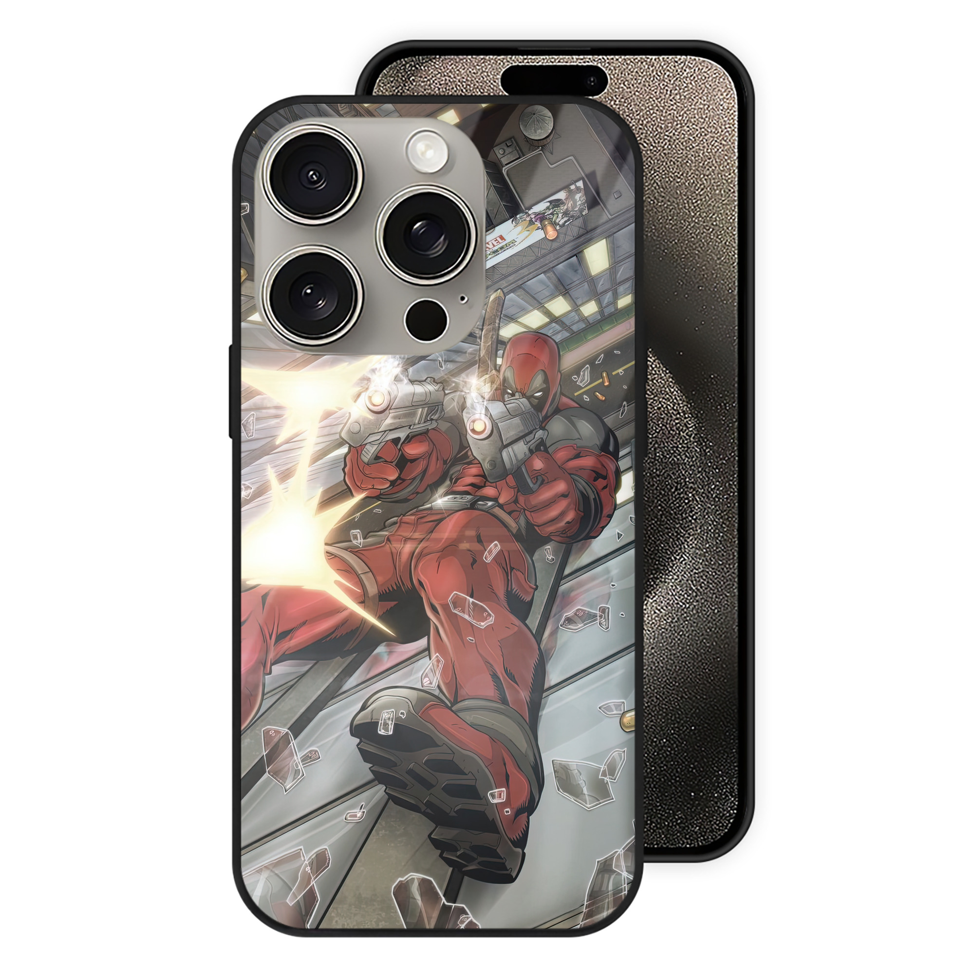 （画像用） Deadpool デッドプール 【iPhone15Pro対応】スマホケース 耐衝撃＆黄変防止 背面ガラス