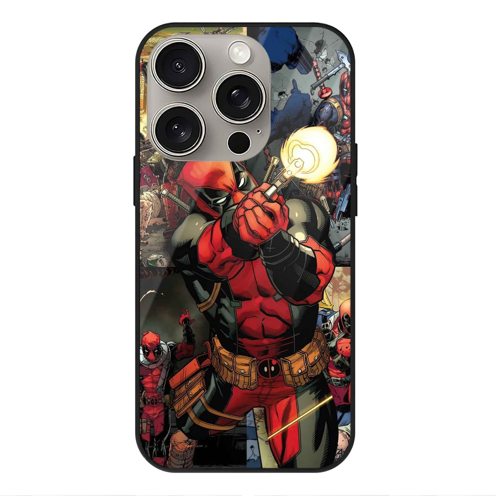 （画像用） Deadpool デッドプール 【iPhone15Pro対応】スマホケース 耐衝撃＆黄変防止 背面ガラス