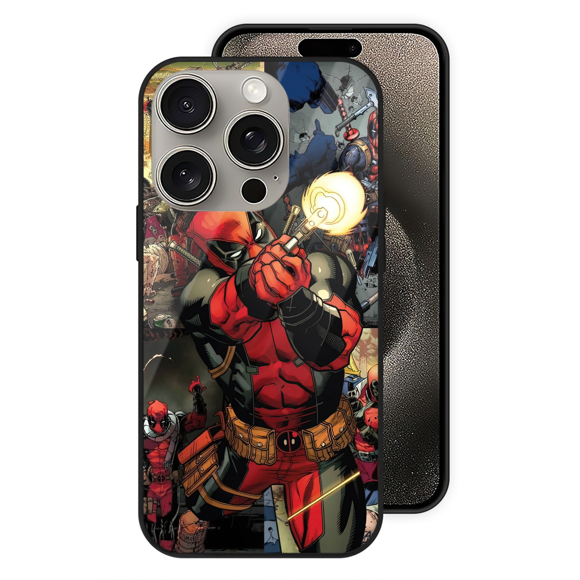 （画像用） Deadpool デッドプール 【iPhone15Pro対応】スマホケース 耐衝撃＆黄変防止 背面ガラス