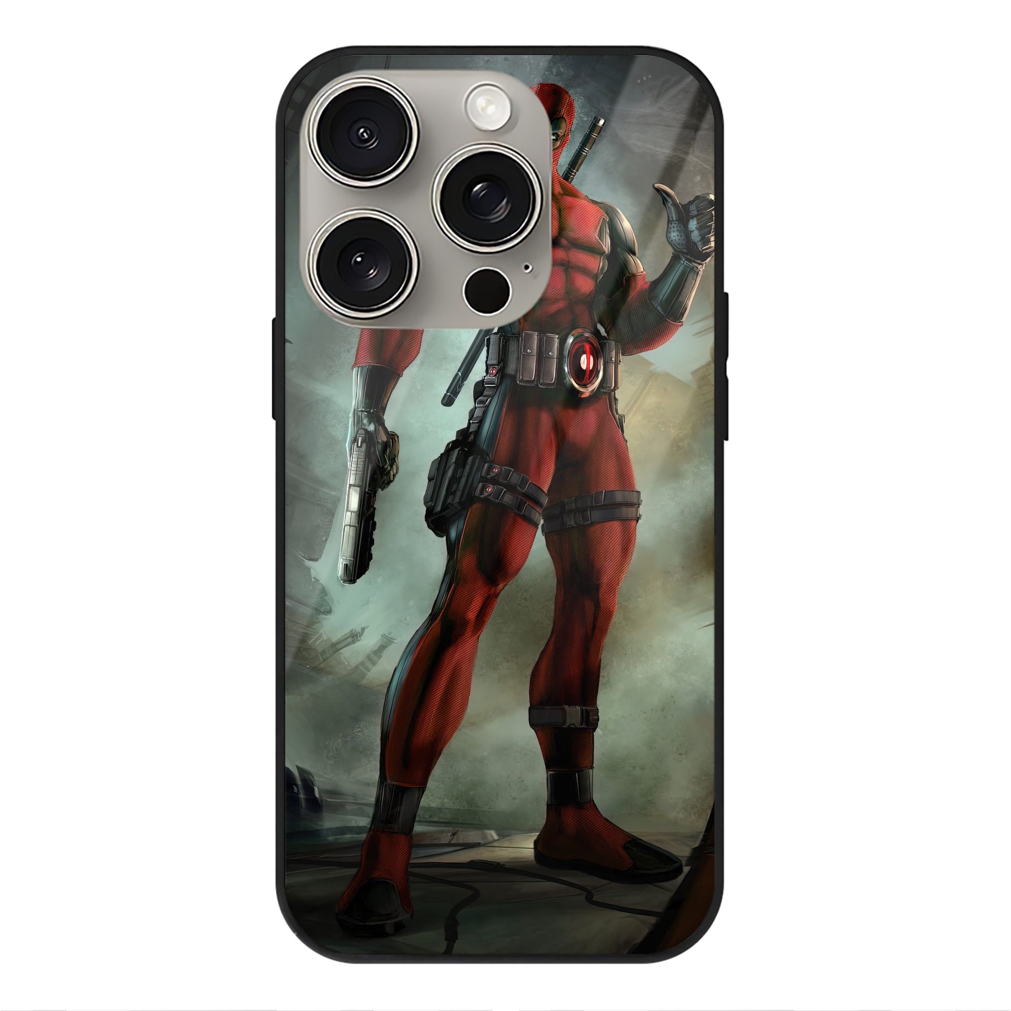 （画像用） Deadpool デッドプール 【iPhone15Pro対応】スマホケース 耐衝撃＆黄変防止 背面ガラス