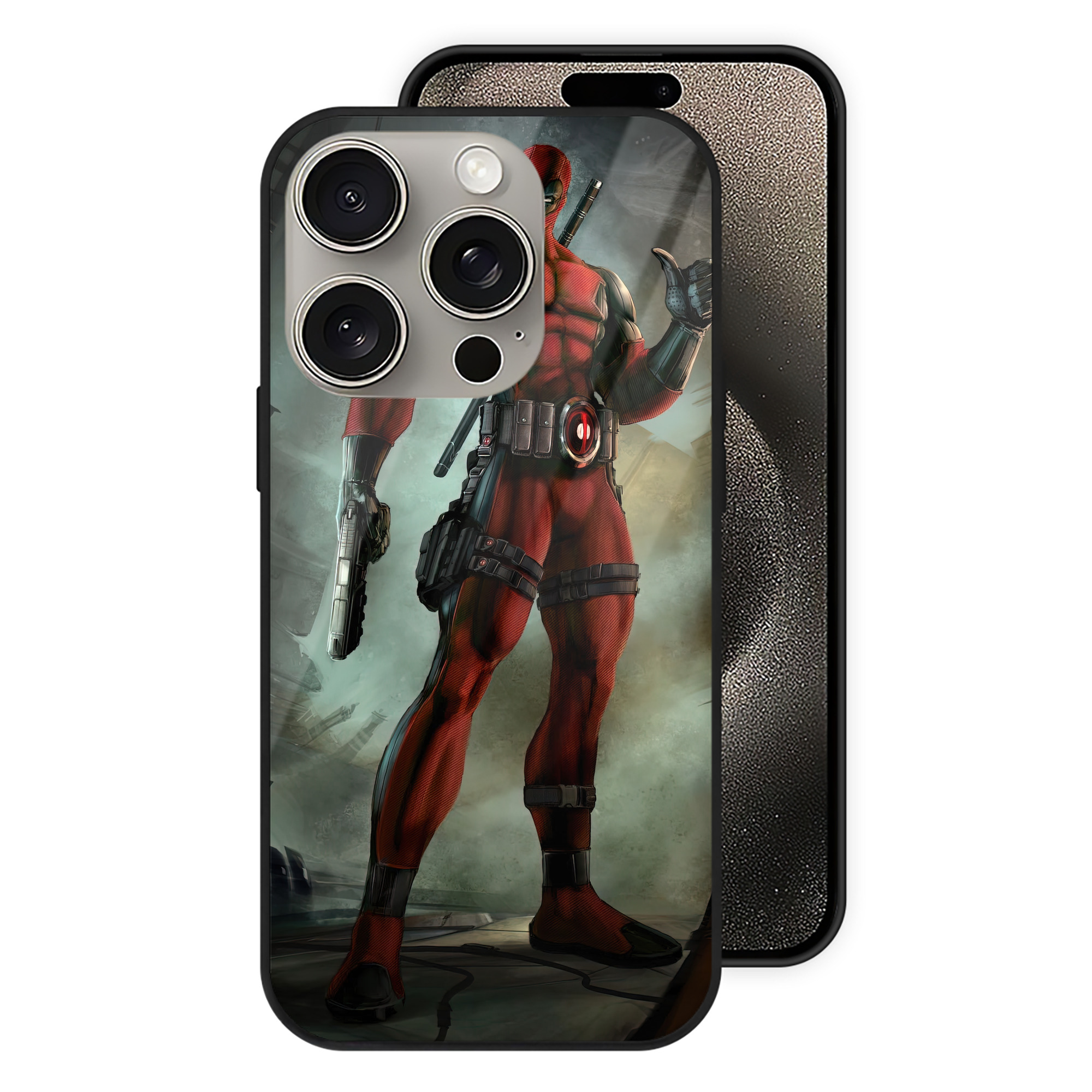 （画像用） Deadpool デッドプール 【iPhone15Pro対応】スマホケース 耐衝撃＆黄変防止 背面ガラス