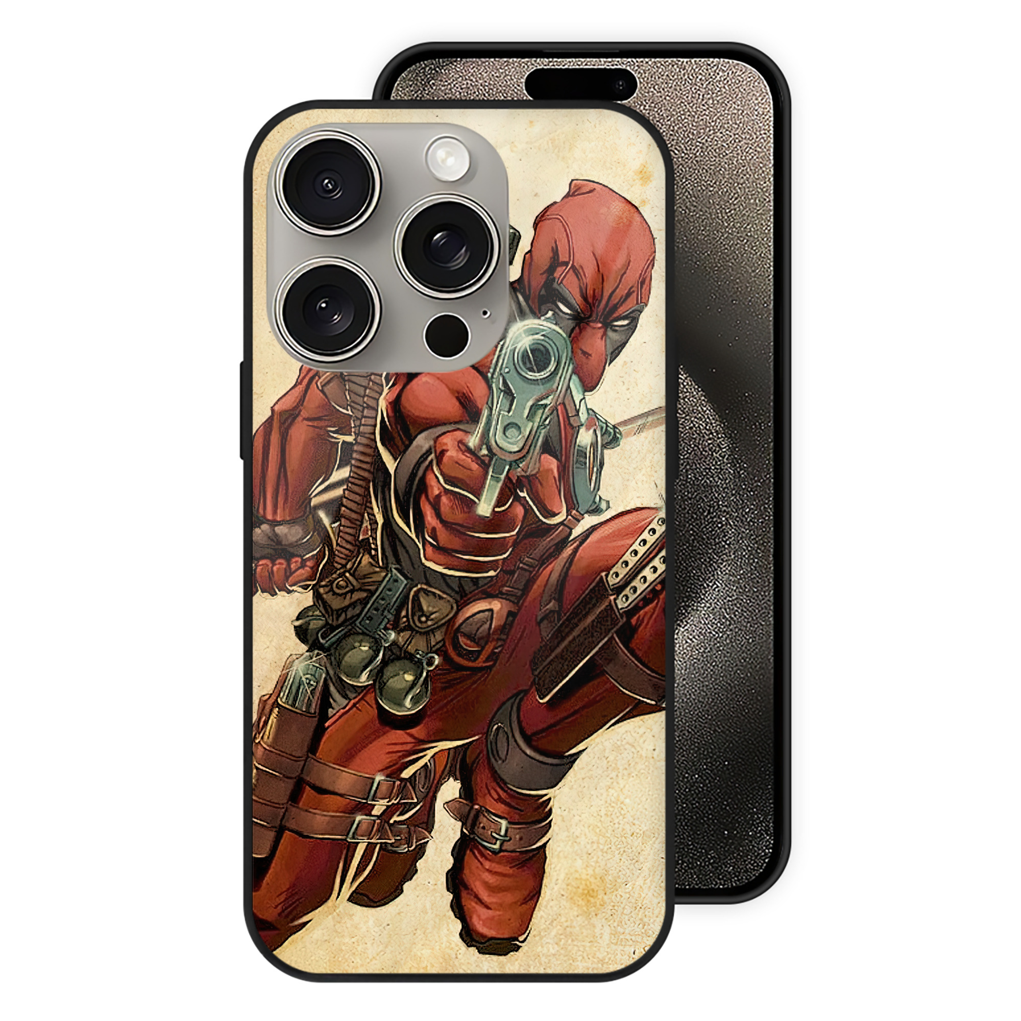 （画像用） Deadpool デッドプール 【iPhone15Pro対応】スマホケース 耐衝撃＆黄変防止 背面ガラス