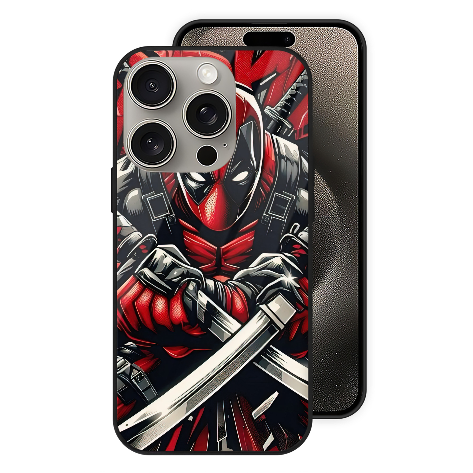 （画像用） Deadpool デッドプール 【iPhone15Pro対応】スマホケース 耐衝撃＆黄変防止 背面ガラス