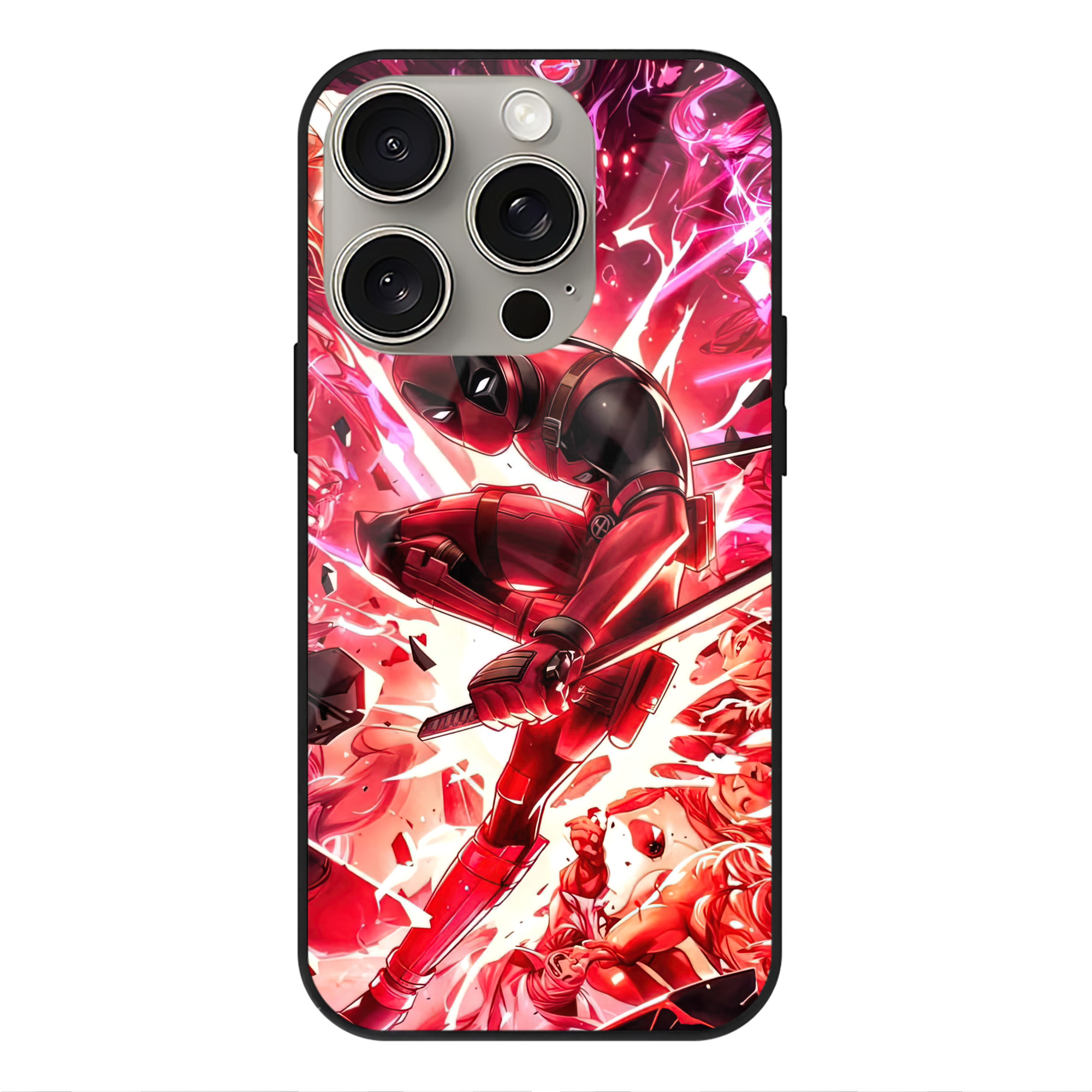 （画像用） Deadpool デッドプール 【iPhone15Pro対応】スマホケース 耐衝撃＆黄変防止 背面ガラス