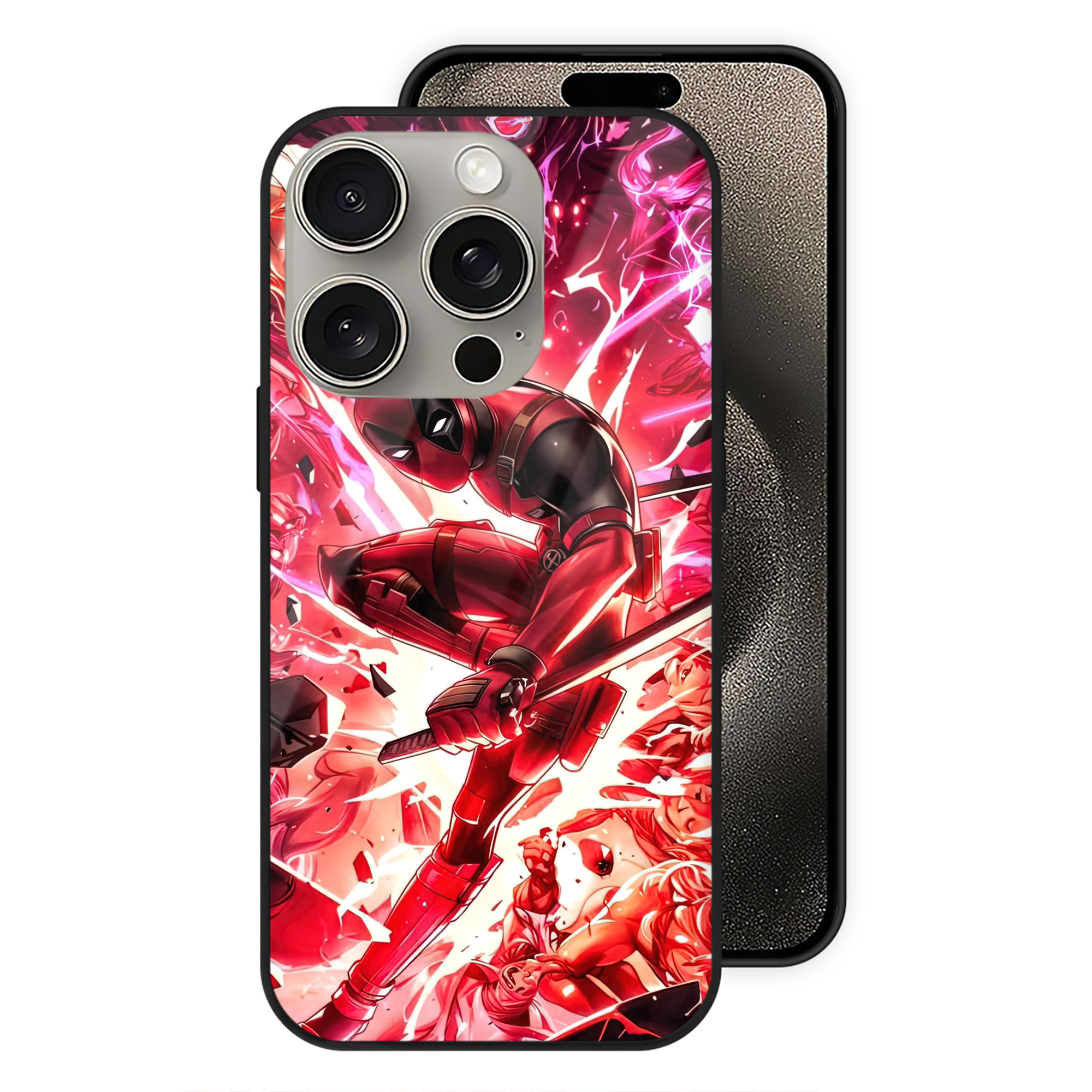 （画像用） Deadpool デッドプール 【iPhone15Pro対応】スマホケース 耐衝撃＆黄変防止 背面ガラス