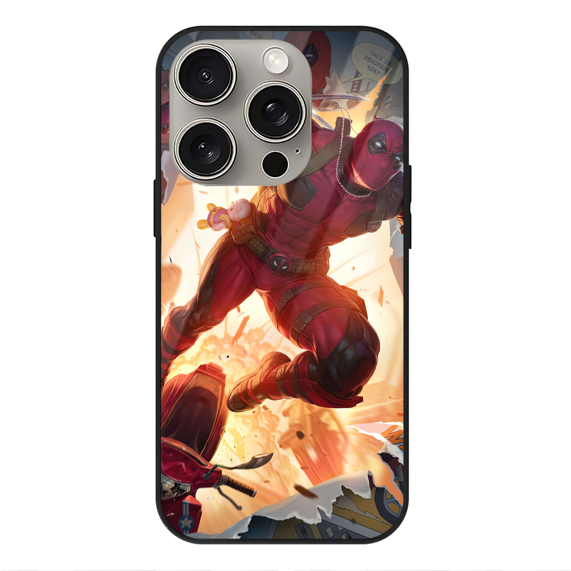 （画像用） Deadpool デッドプール 【iPhone15Pro対応】スマホケース 耐衝撃＆黄変防止 背面ガラス