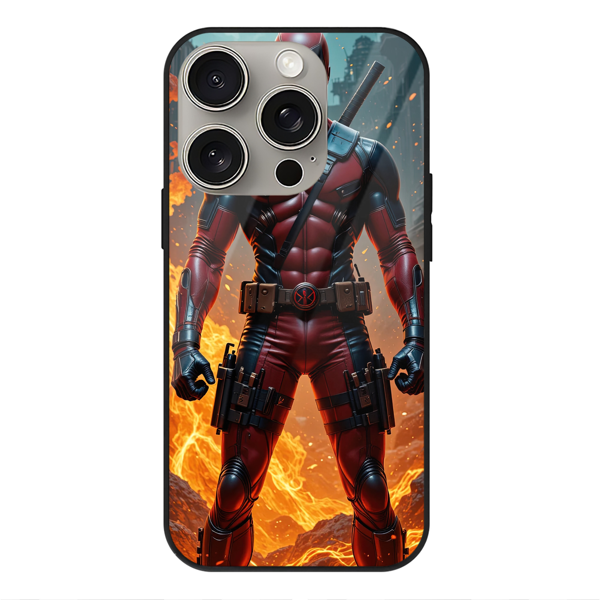 （画像用） Deadpool デッドプール 【iPhone15Pro対応】スマホケース 耐衝撃＆黄変防止 背面ガラス