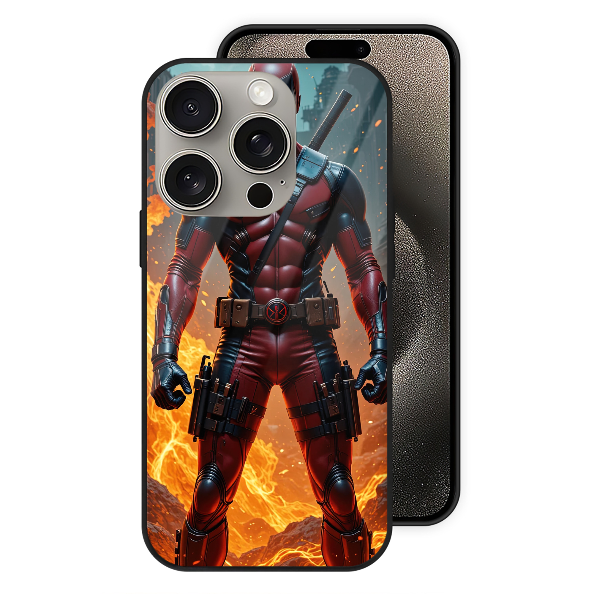 （画像用） Deadpool デッドプール 【iPhone15Pro対応】スマホケース 耐衝撃＆黄変防止 背面ガラス
