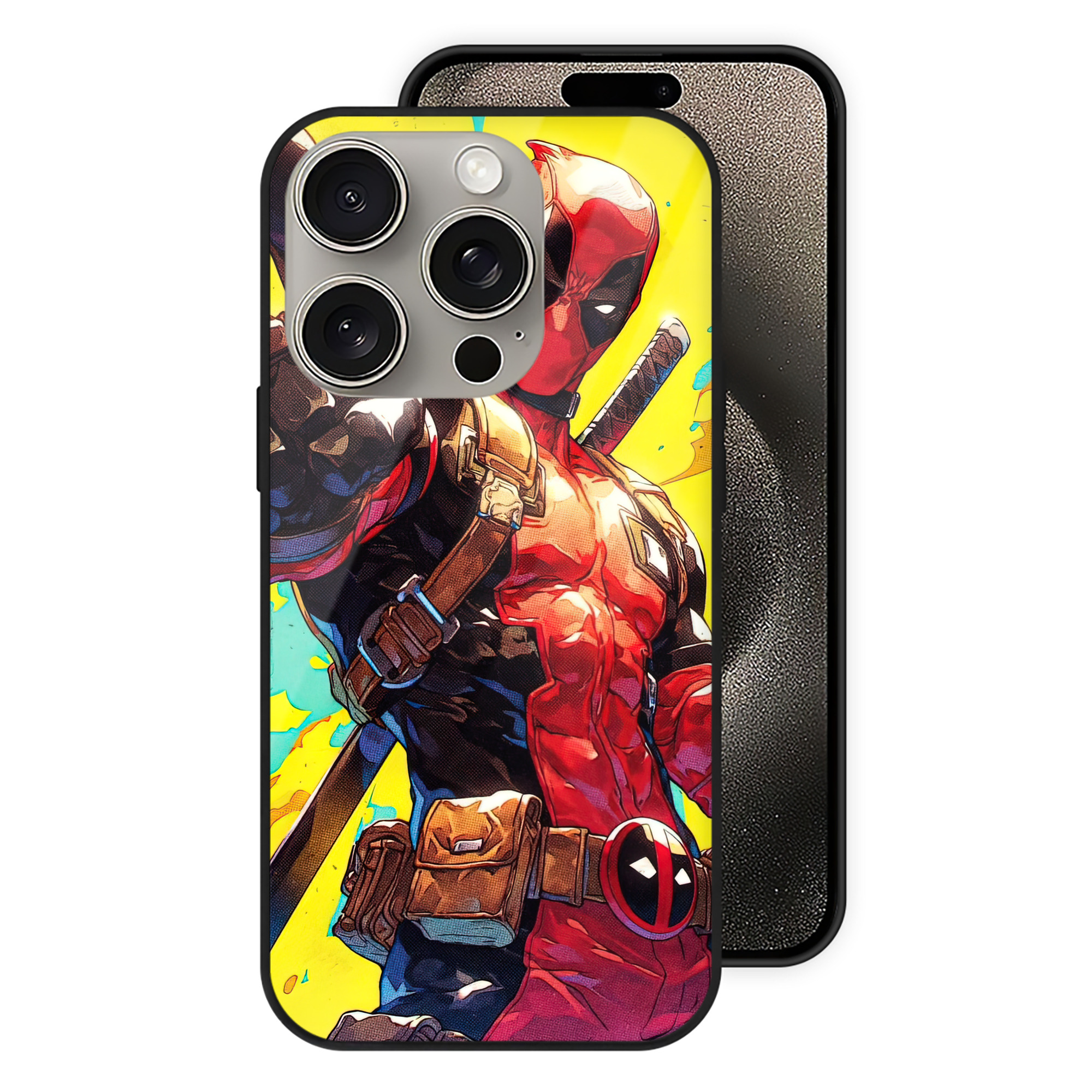 （画像用） Deadpool デッドプール 【iPhone15Pro対応】スマホケース 耐衝撃＆黄変防止 背面ガラス