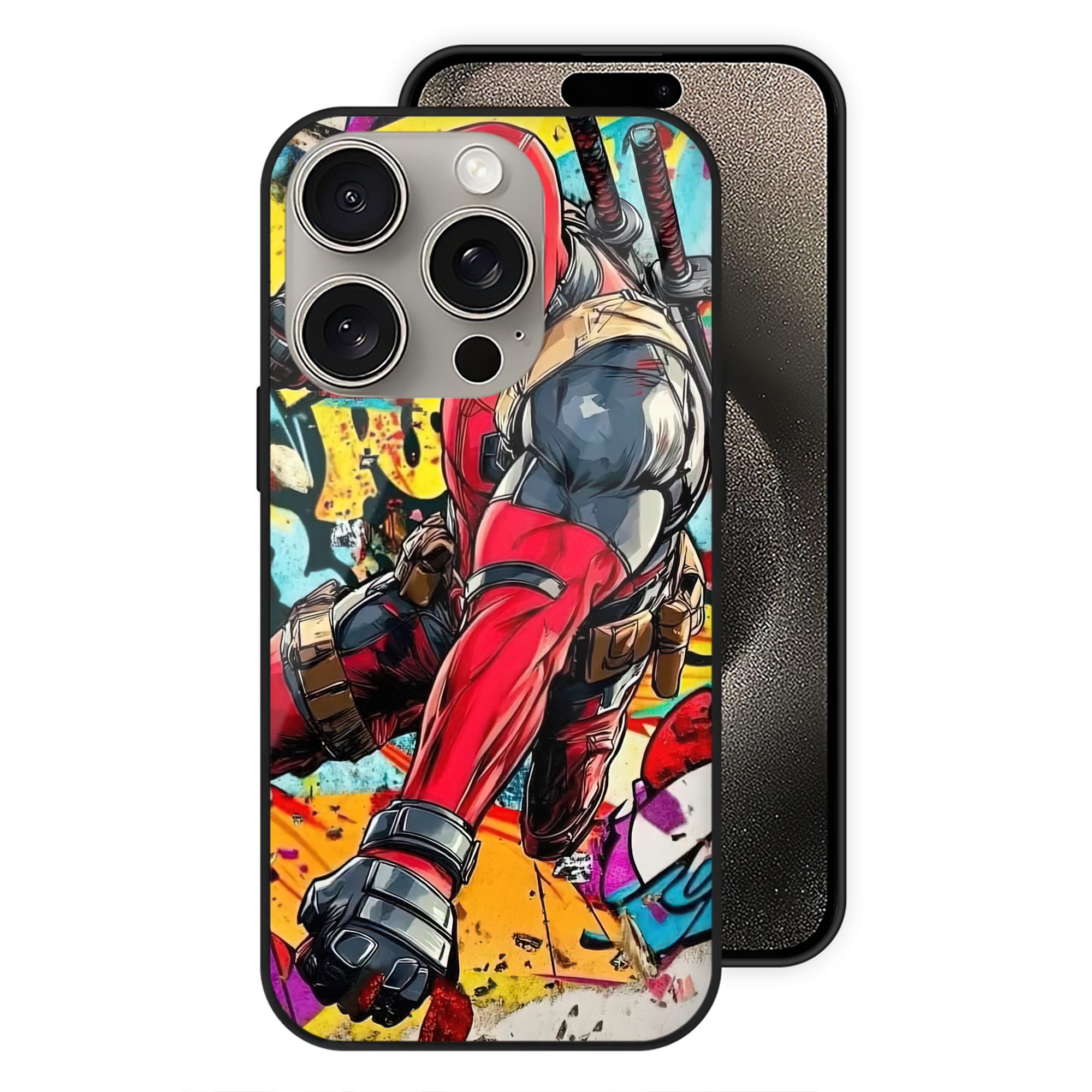 （画像用） Deadpool デッドプール 【iPhone15Pro対応】スマホケース 耐衝撃＆黄変防止 背面ガラス