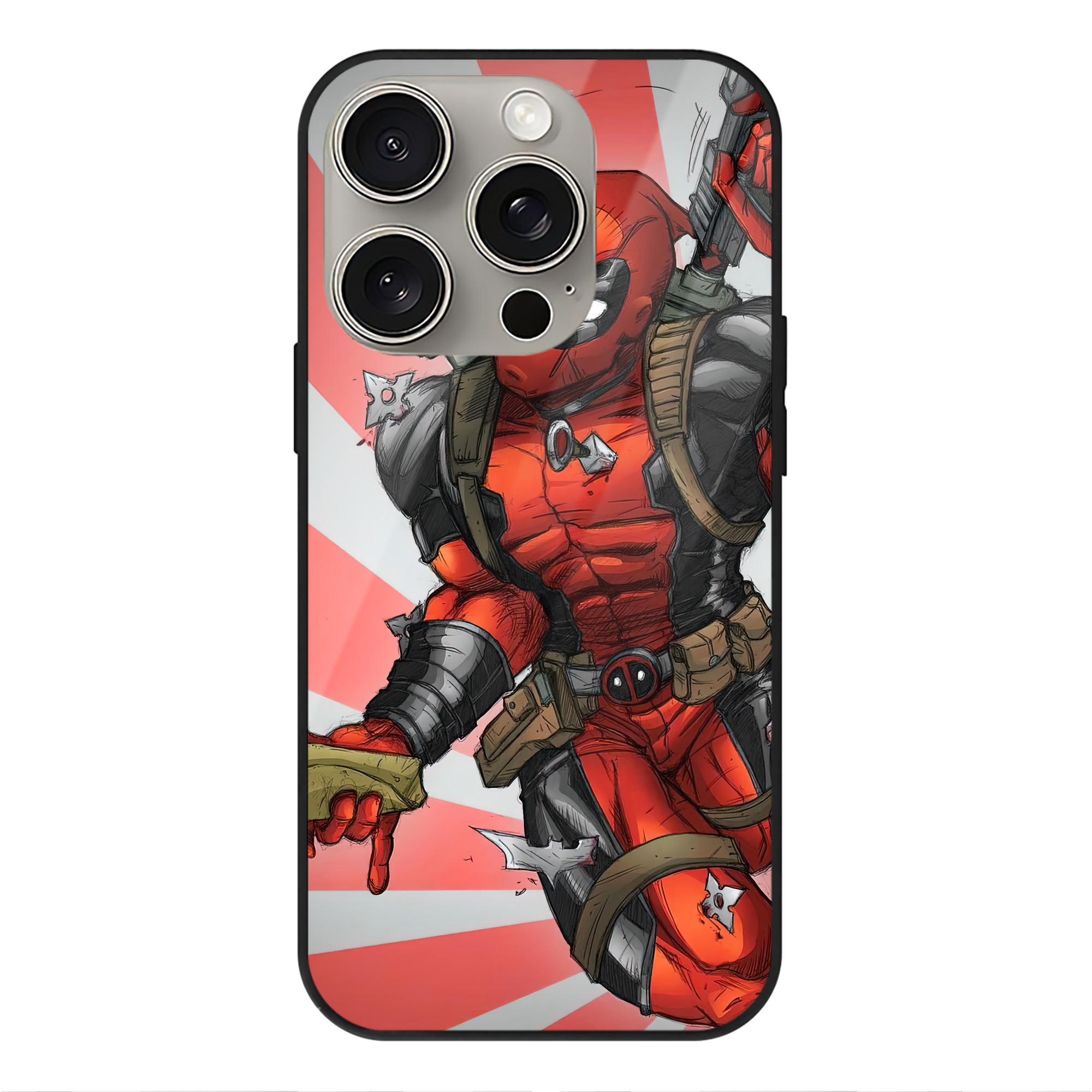 （画像用） Deadpool デッドプール 【iPhone15Pro対応】スマホケース 耐衝撃＆黄変防止 背面ガラス